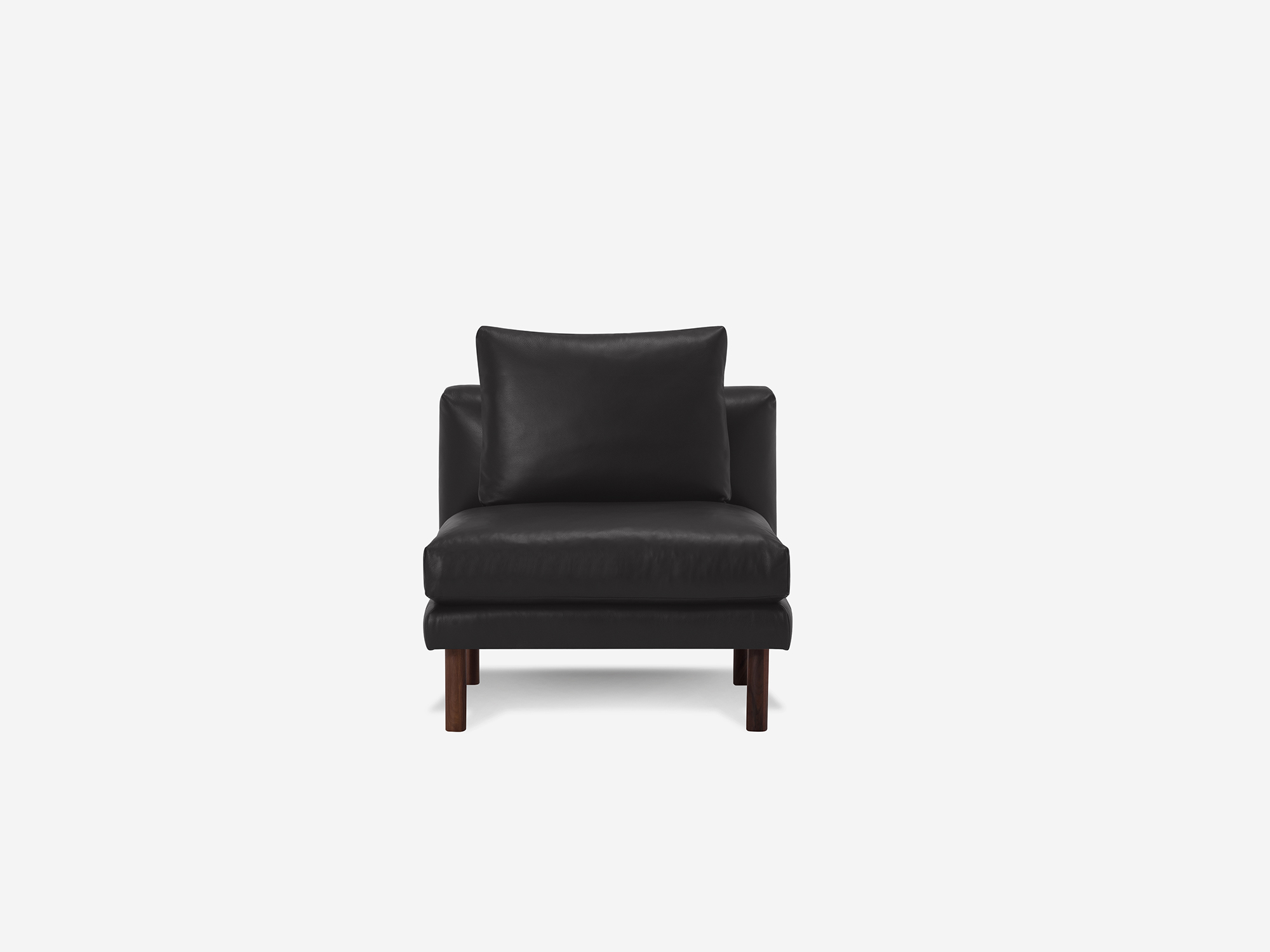 Front view of black leather armless chair with cushion