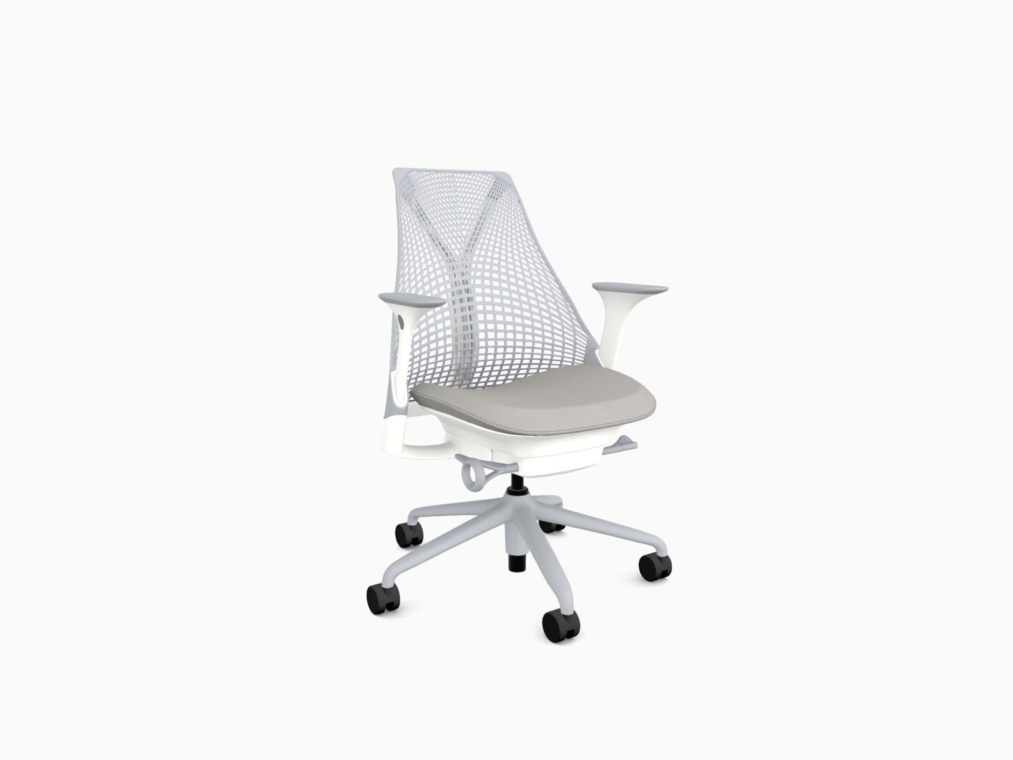 Herman Miller office chair with fog base in crepe fog front angle view