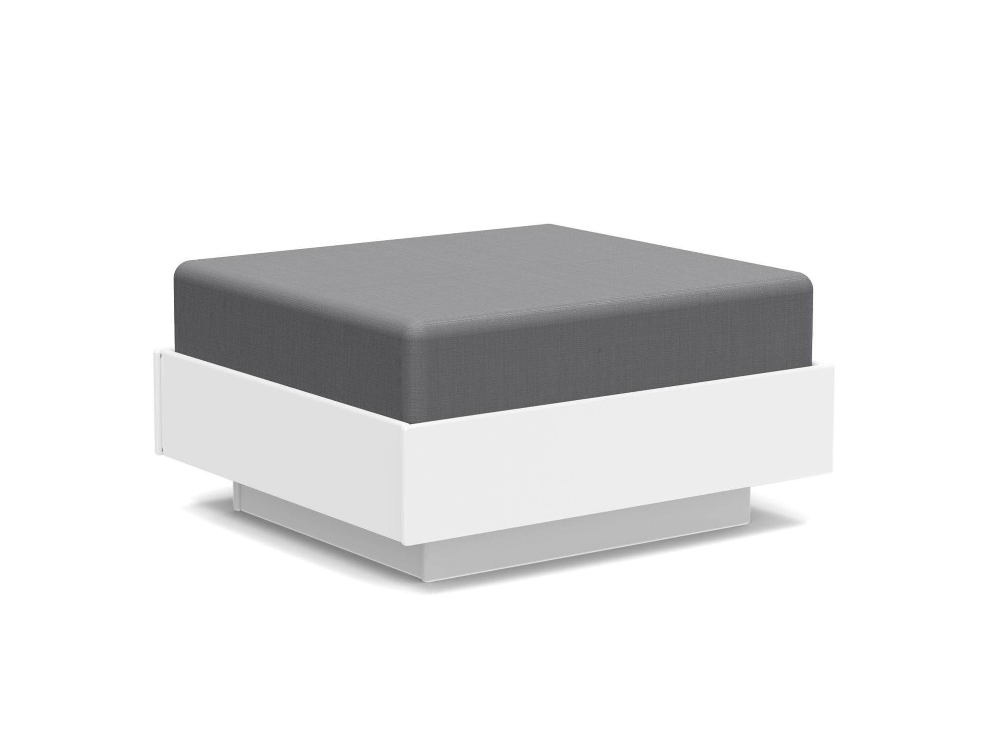 Vue d'angle avant du pouf d'extérieur blanc et gris foncé
