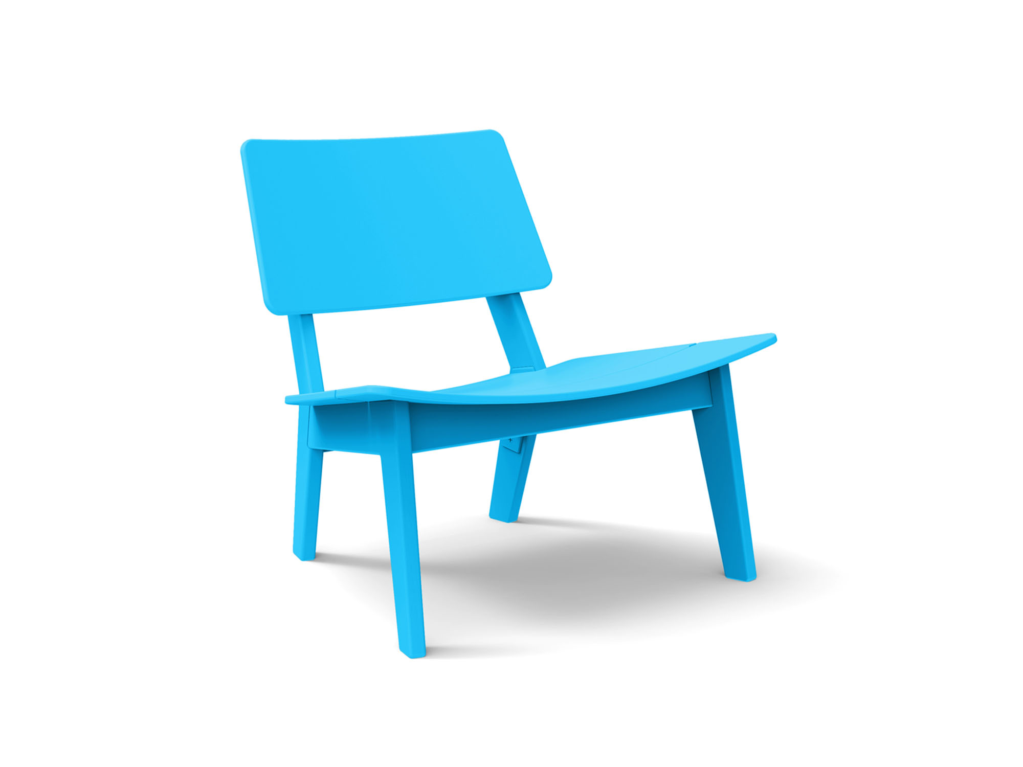 Angled view of the Lago patio lounge chair in sky blue