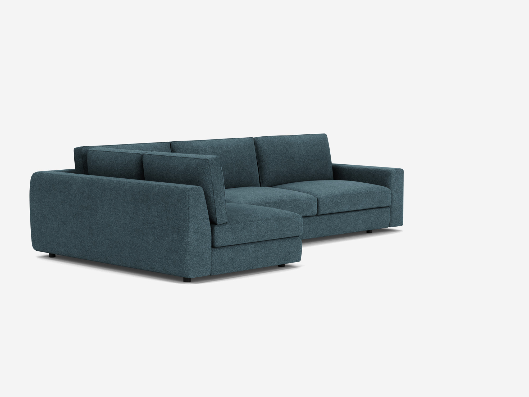 Angled view of the Cello modular sofa in blue fabric right hand facing