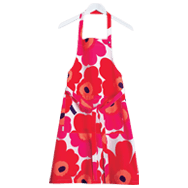 Red poppy pattern apron front view