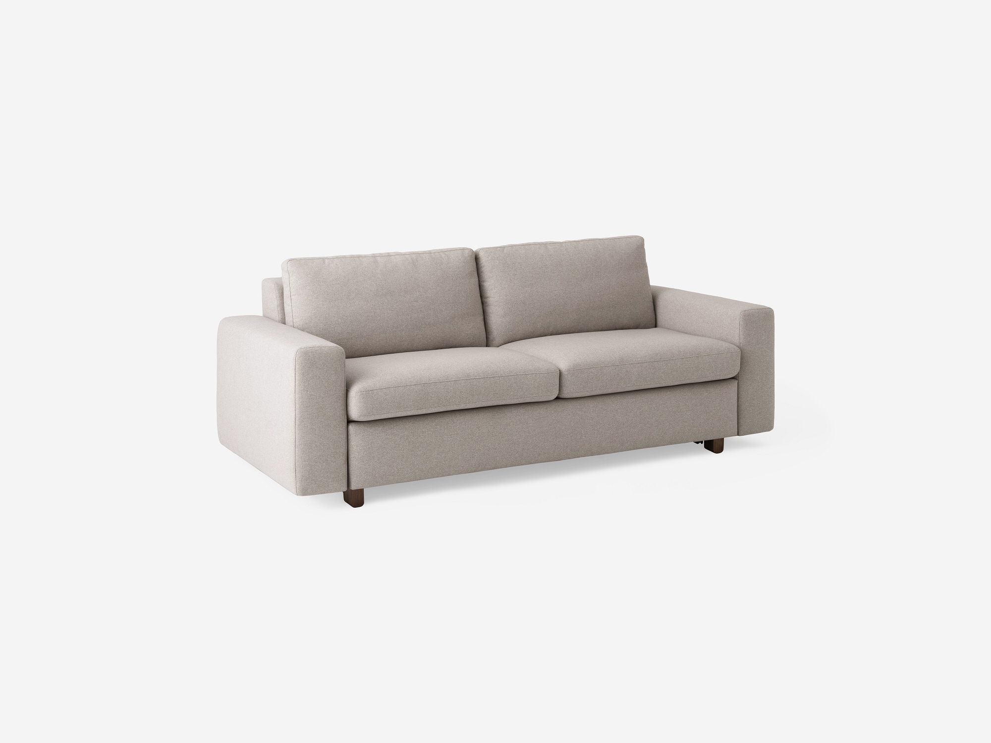 Angled view of the Reva modern sleeper sofa in beige fabric