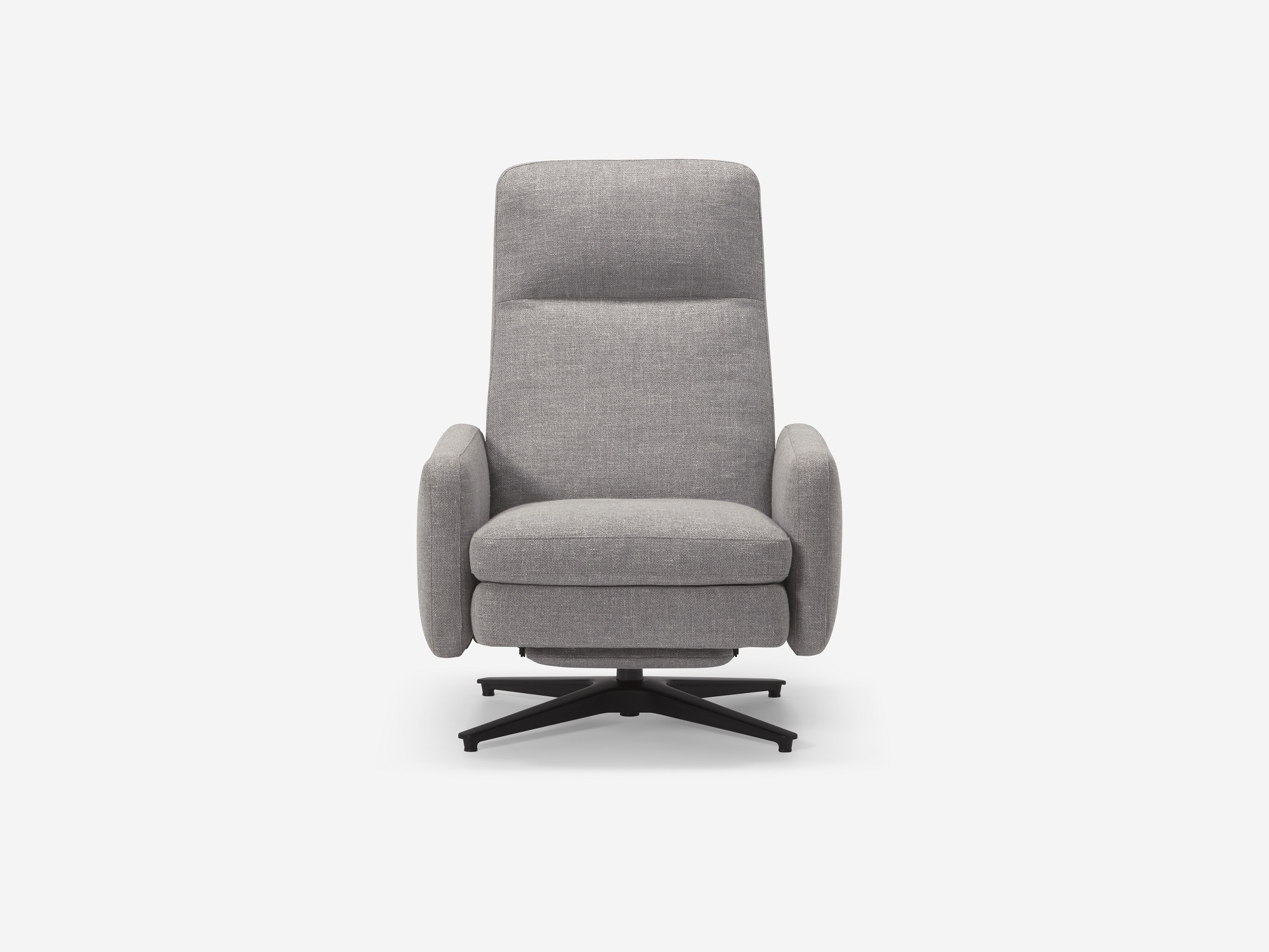 Front view of grey fabric reclining chair