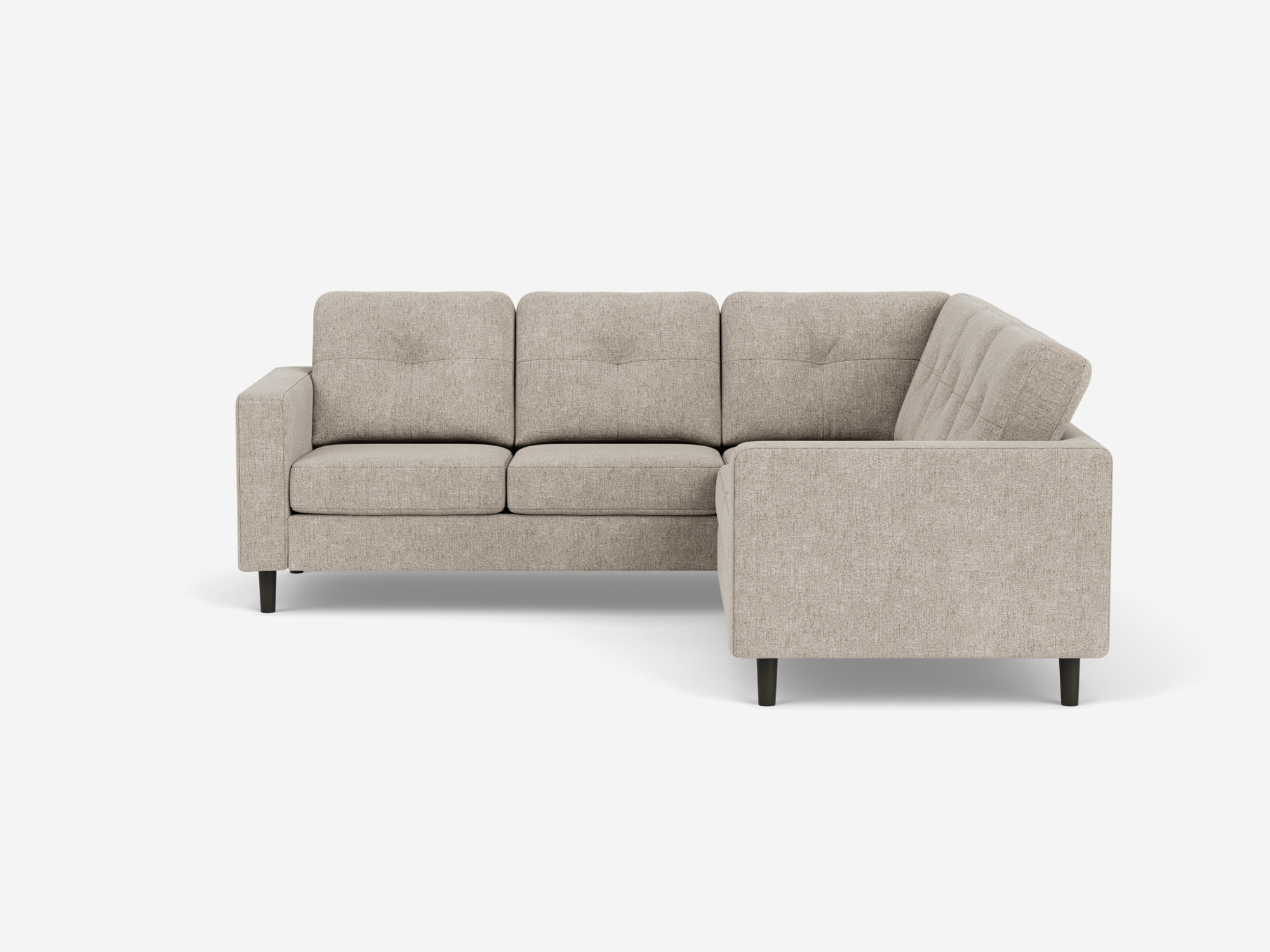 Front view of the Solo modular sofa right hand facing loveseat in beige fabric