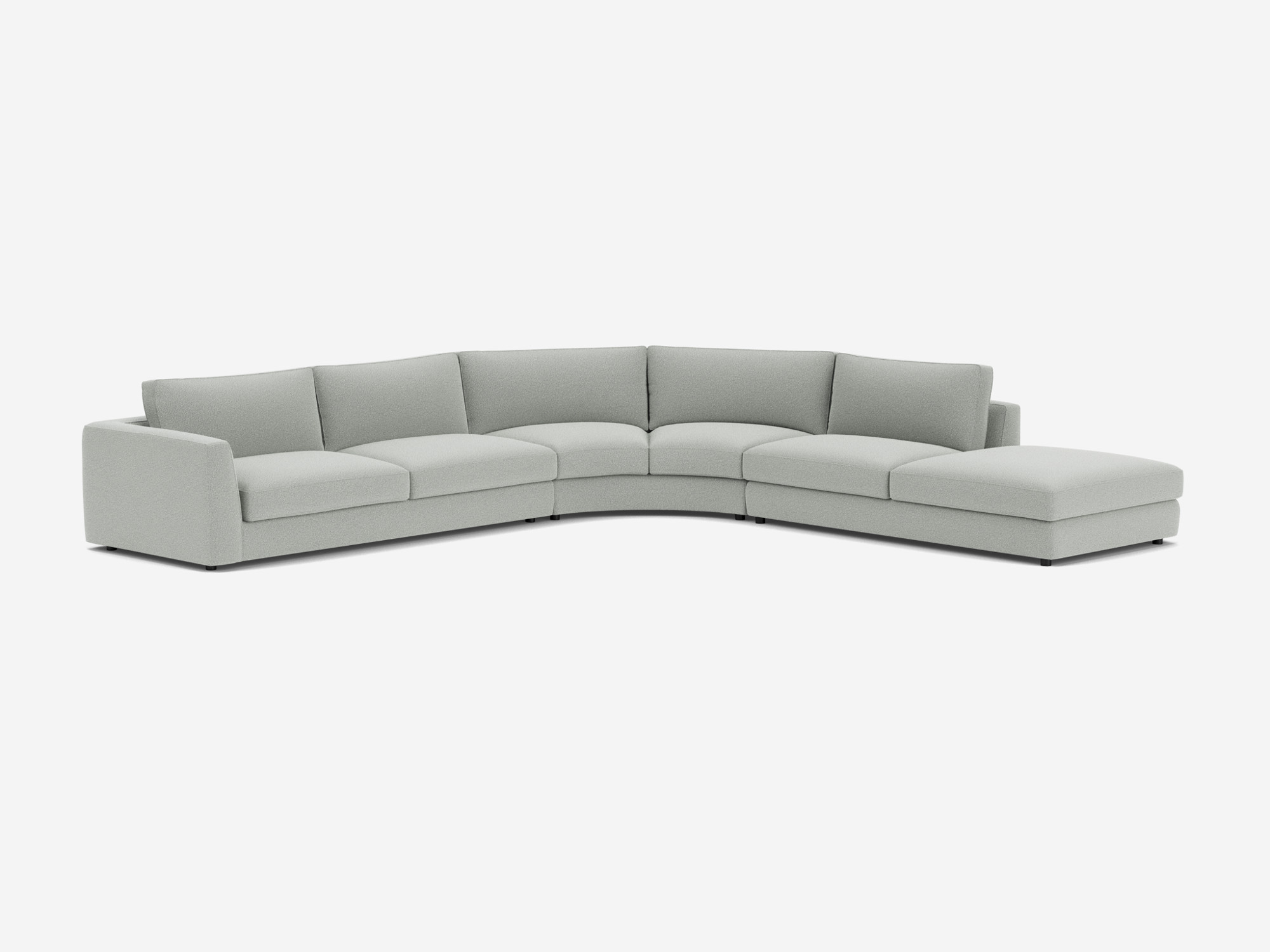 Right hand facing light grey sectional sofa front angle view