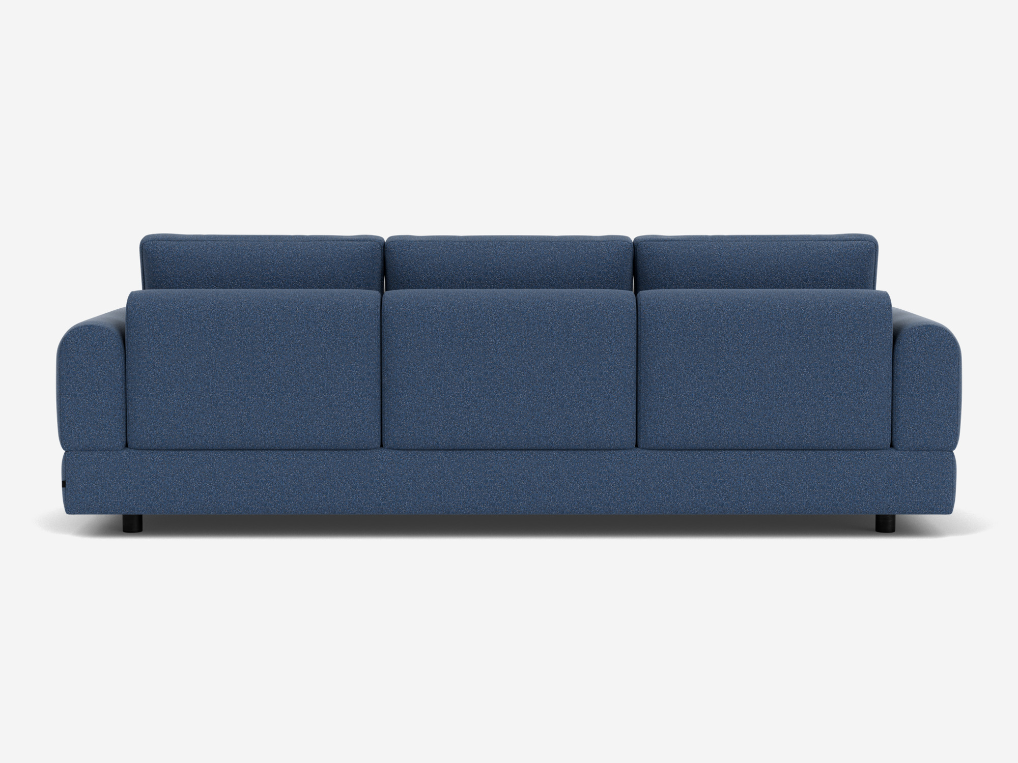 Back view of large blue sofa