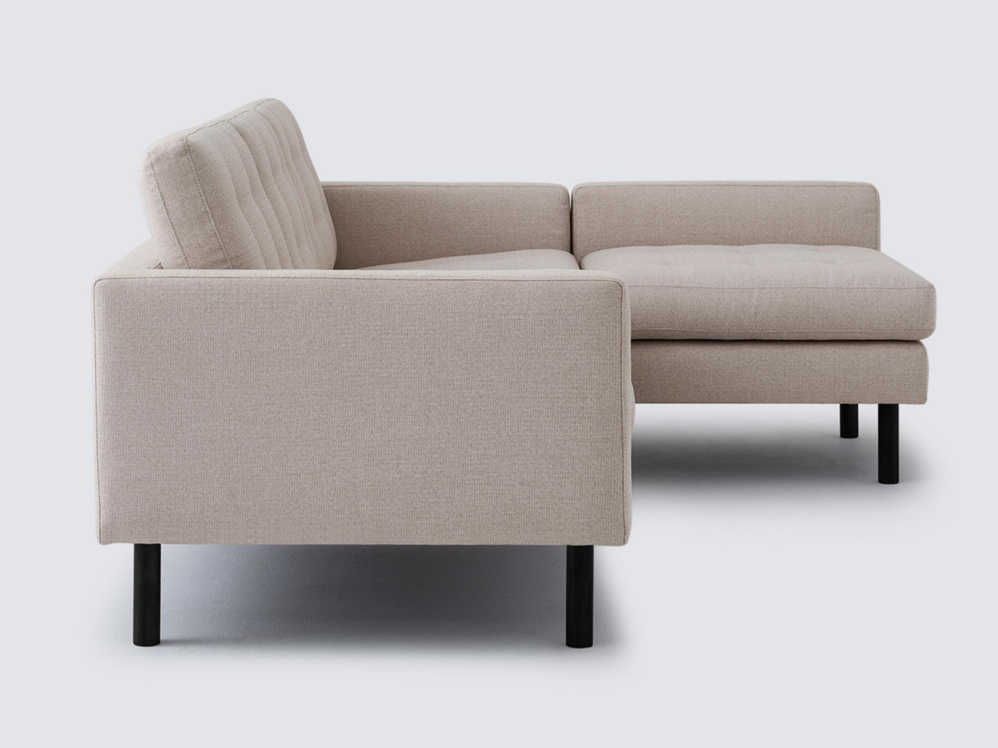 Side view of the Joan sectional upholstered in beige fabric