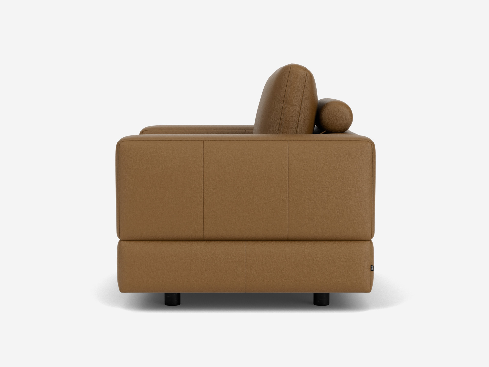 Right side view of brown leather armchair