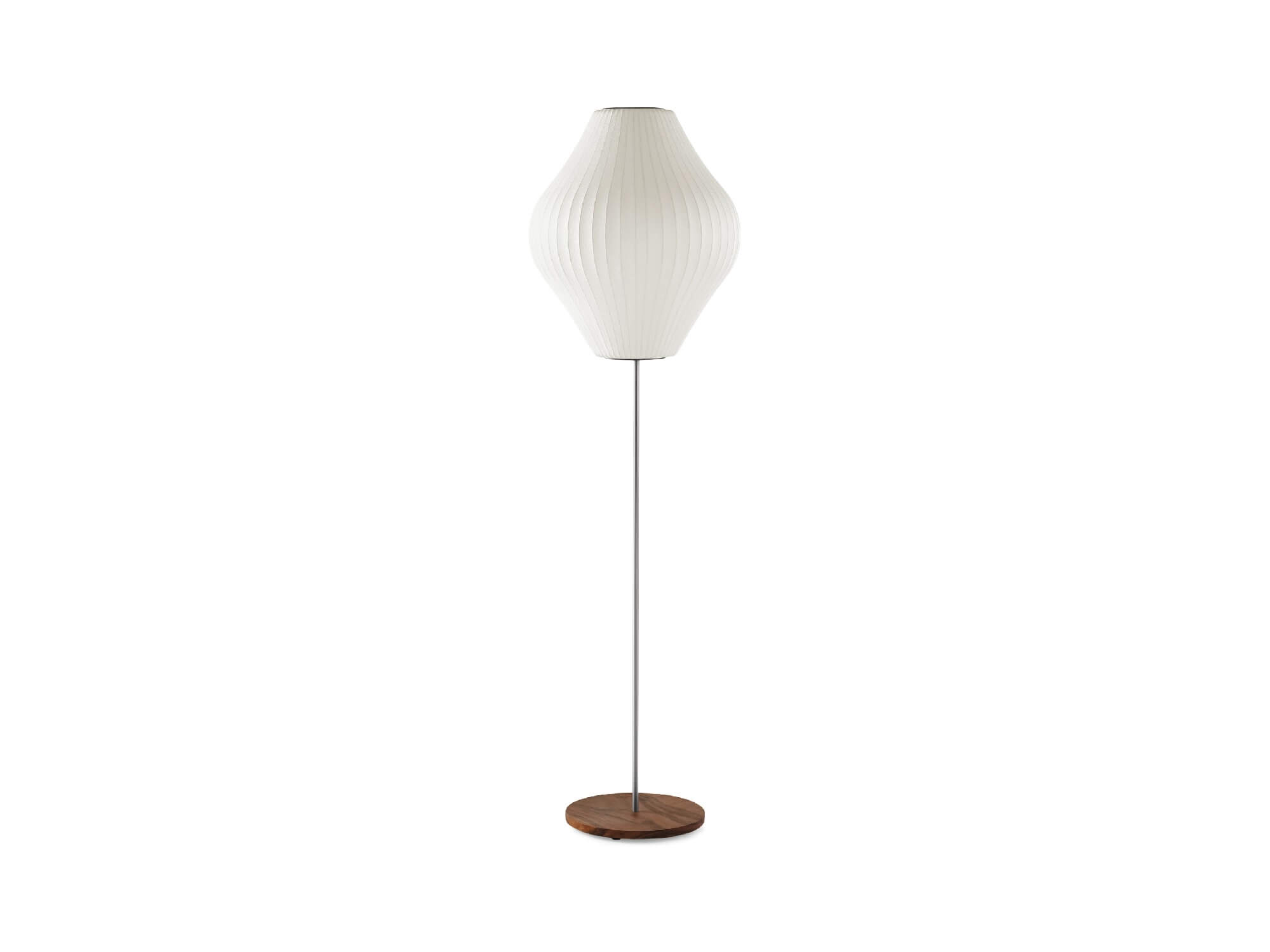 Front view of the medium Nelson Pear Lotus Floor Lamp in Walnut
