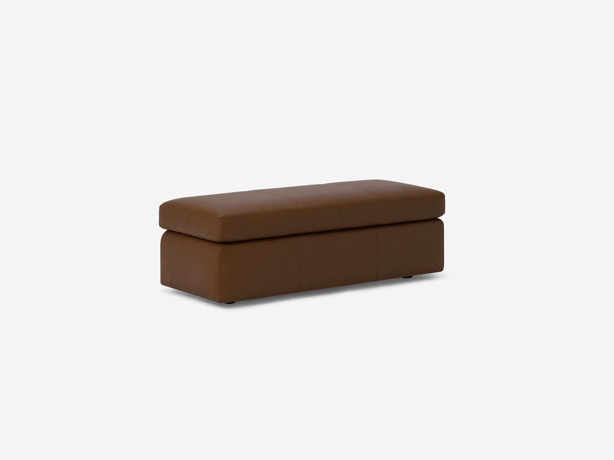 Angled view of the Cello small leather storage bench ottoman