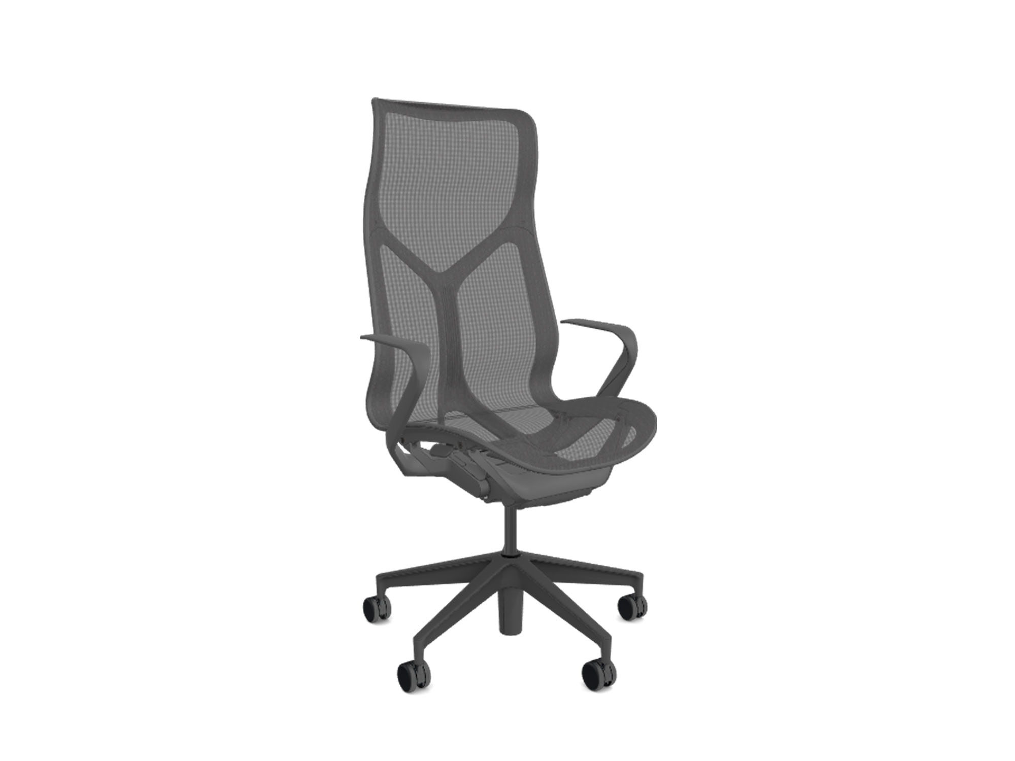 Front angle view of high back black cosm ergonomic office chair