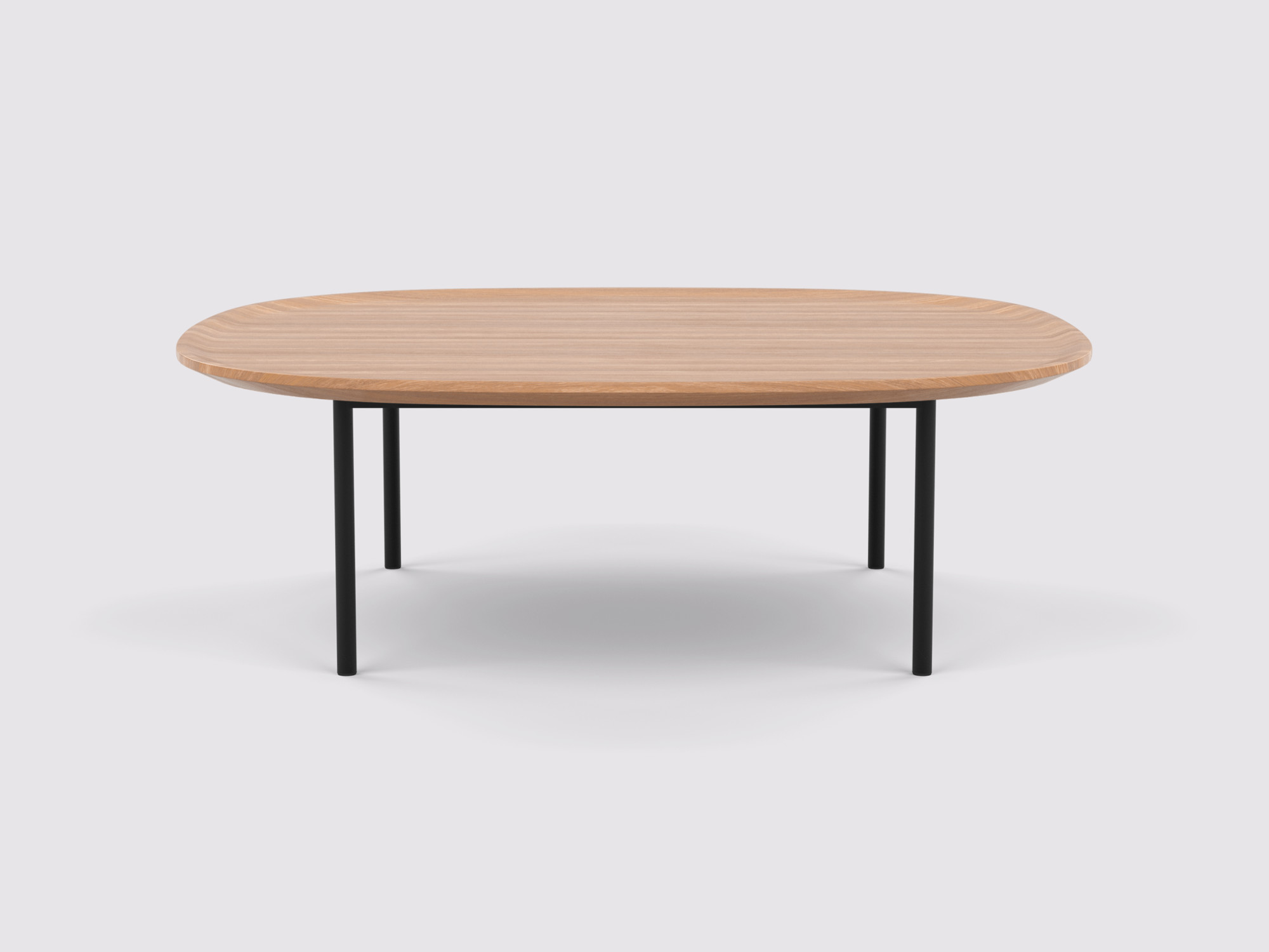 Oak top square coffee table with black legs front view