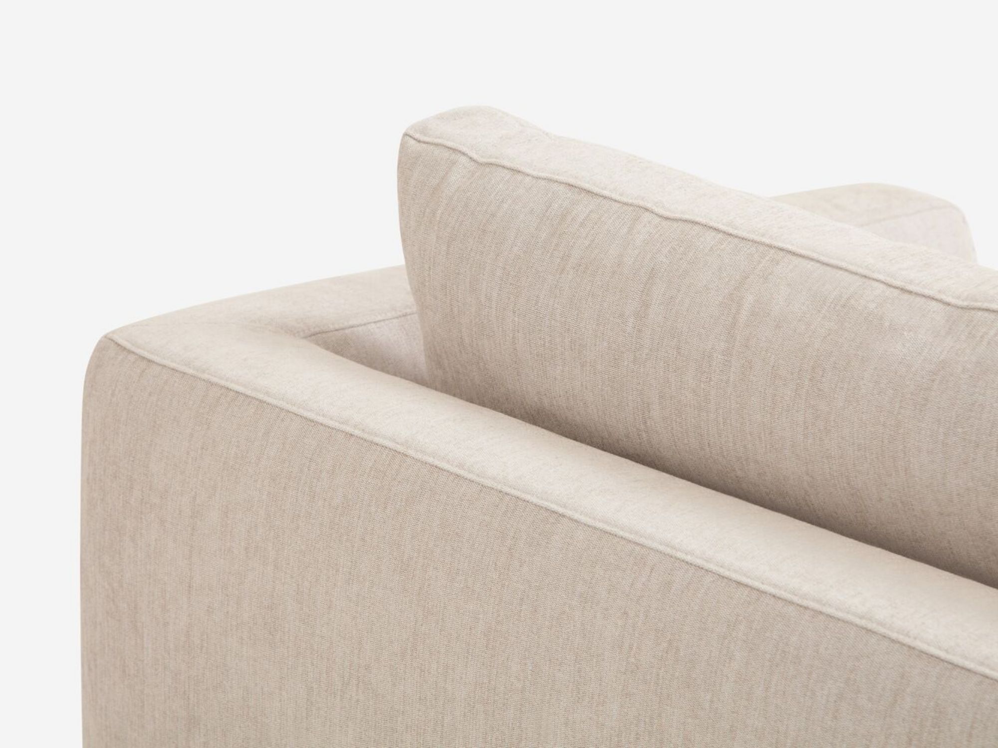 Detailed back view of the Cello modern sectional couch in white fabric with left hand backless chaise