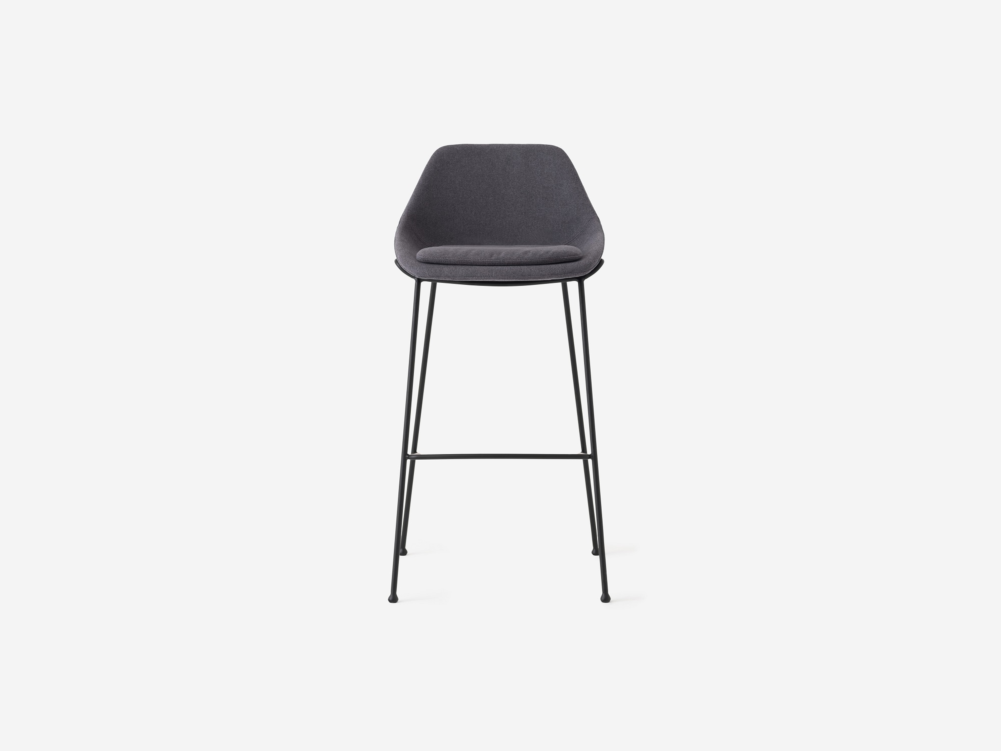 Front view of the Nixon modern bar stools in grey fabric