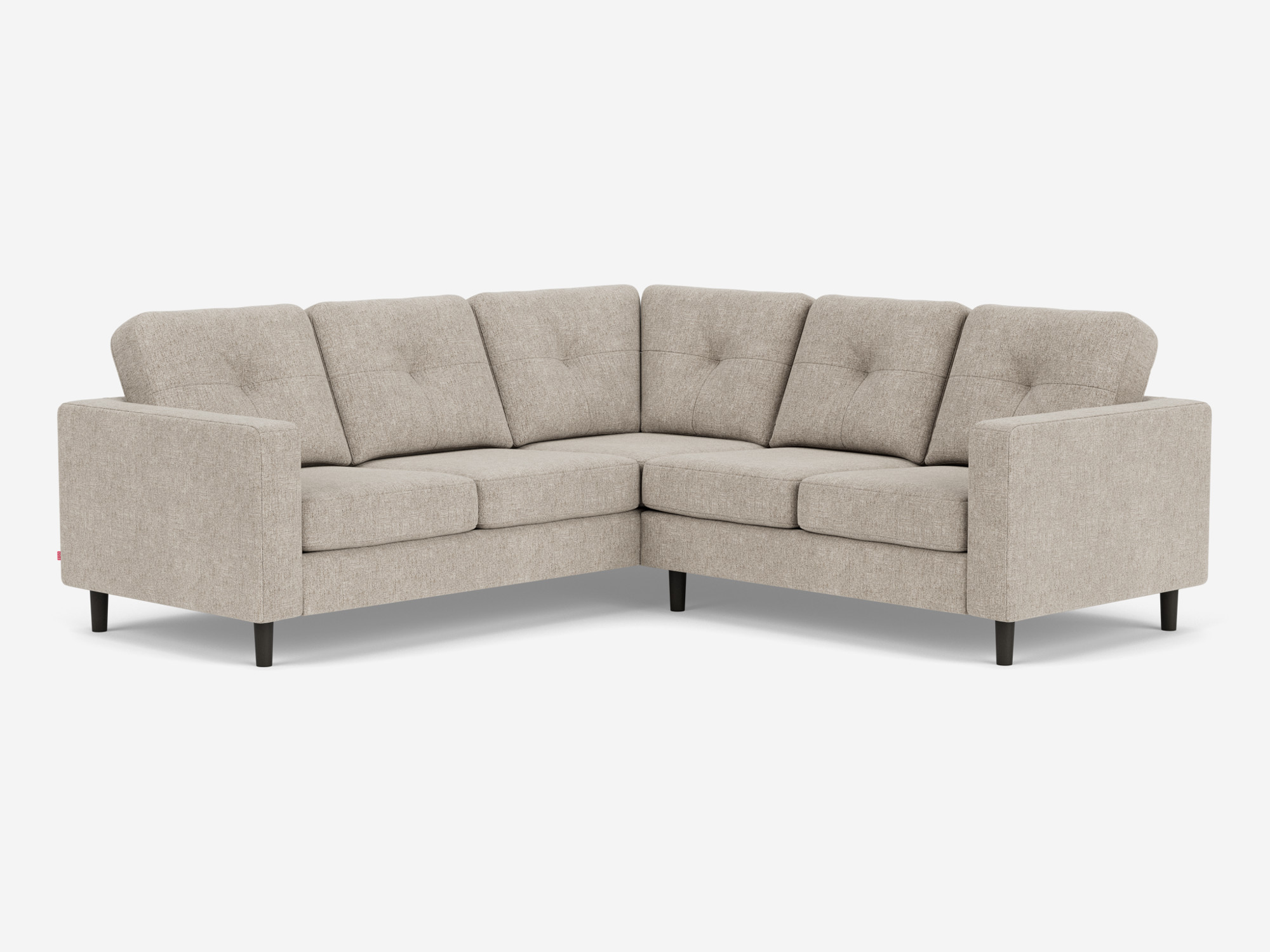 Front angled view of the Solo modular sofa right hand facing loveseat in beige fabric