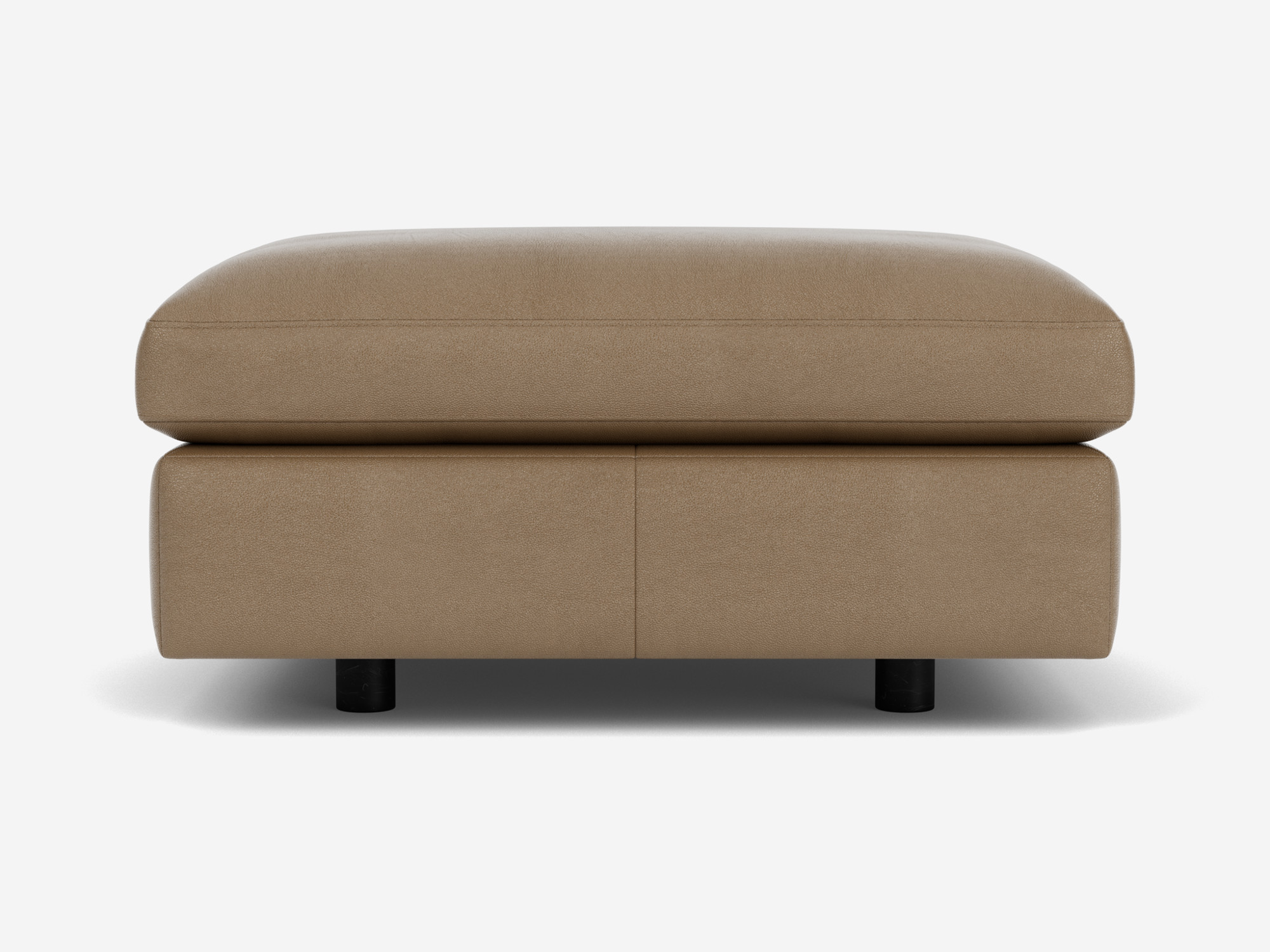 Rectangular brown leather ottoman left side view