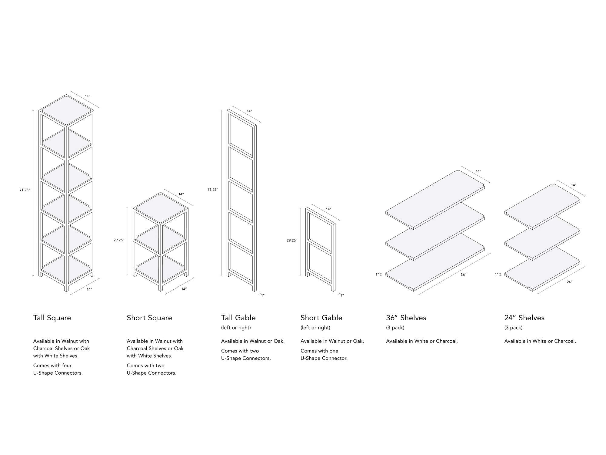 The Grow open bookshelf system spec sheet