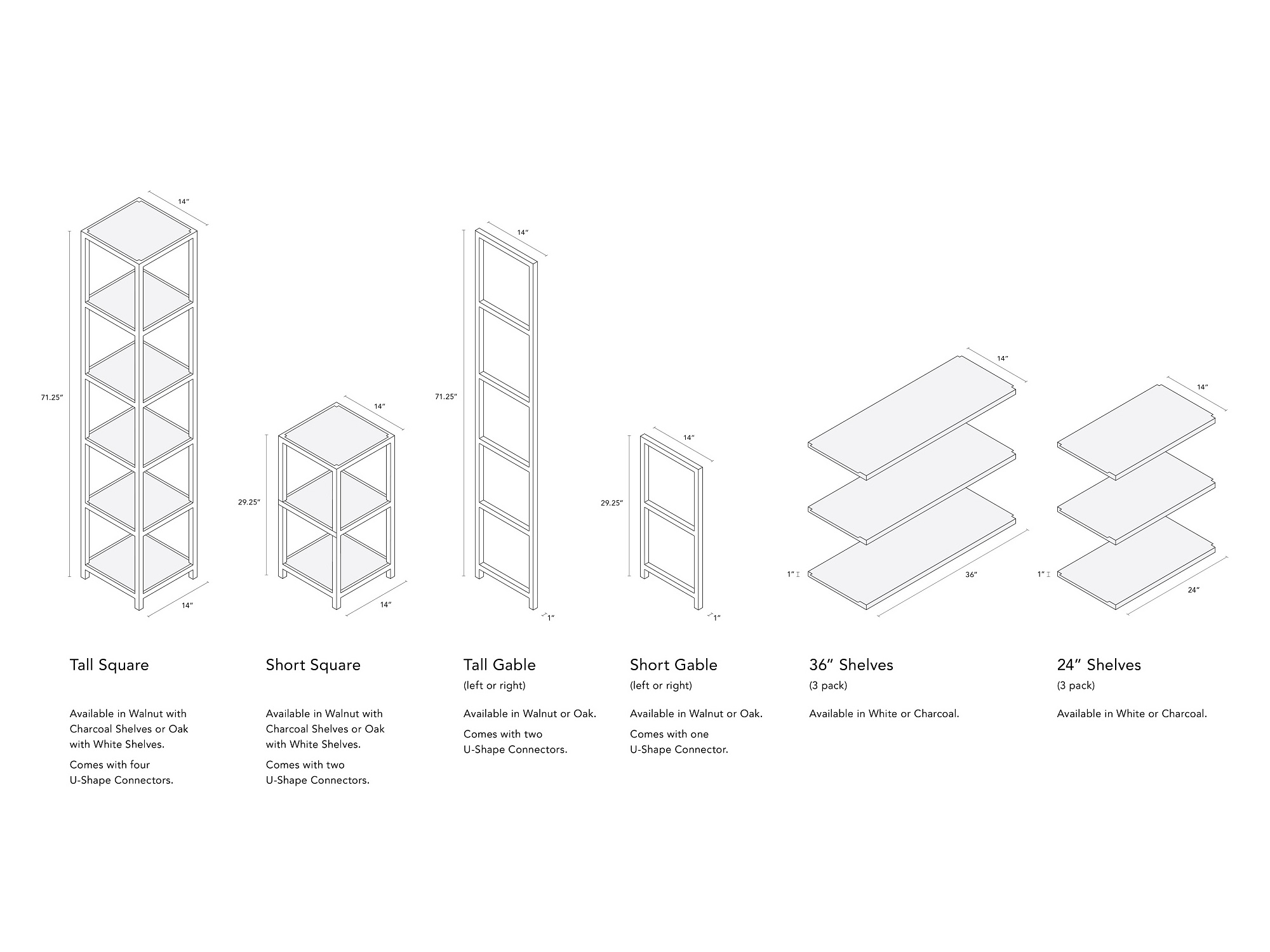 The Grow open bookshelf system spec sheet