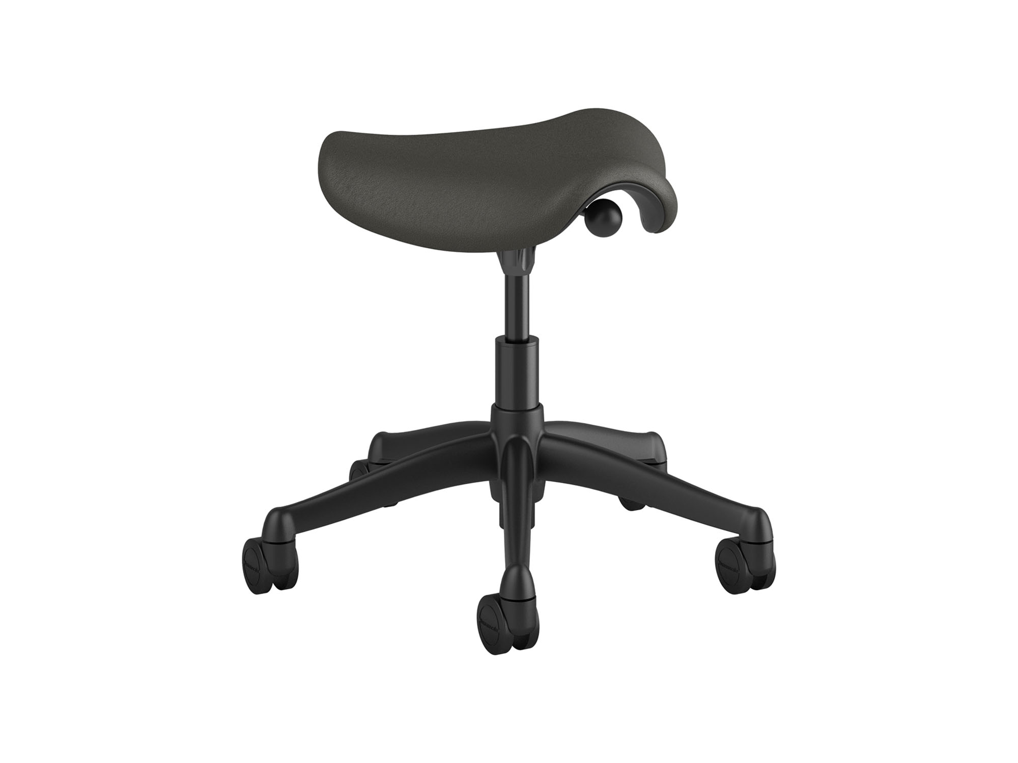 Angle view of grey saddle stool