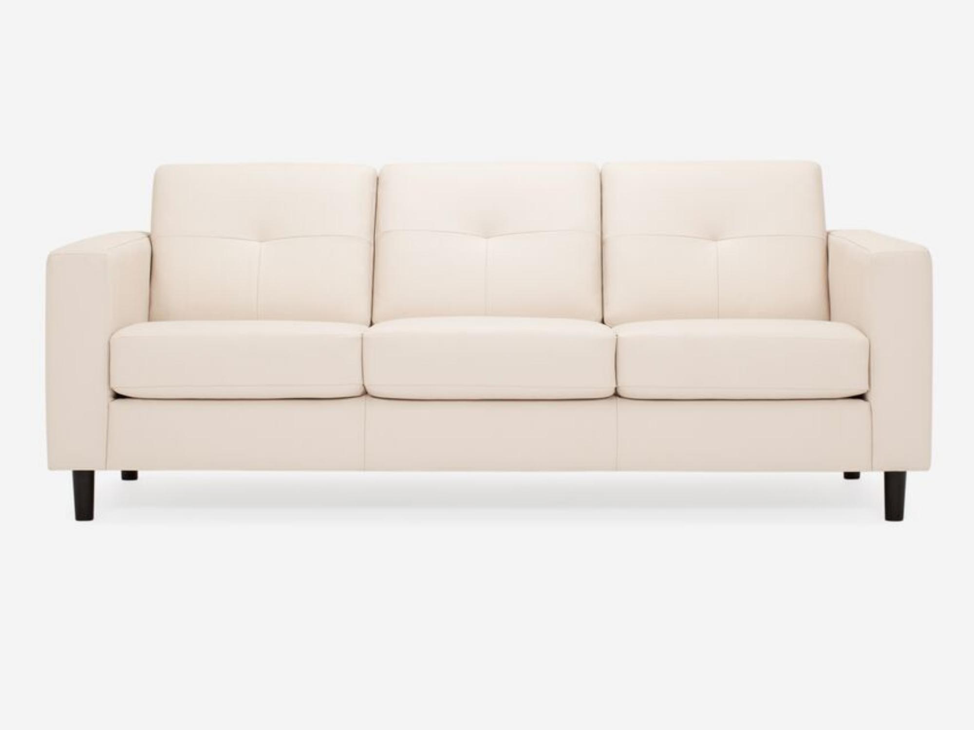 Front view of the Solo modern couch in white leather