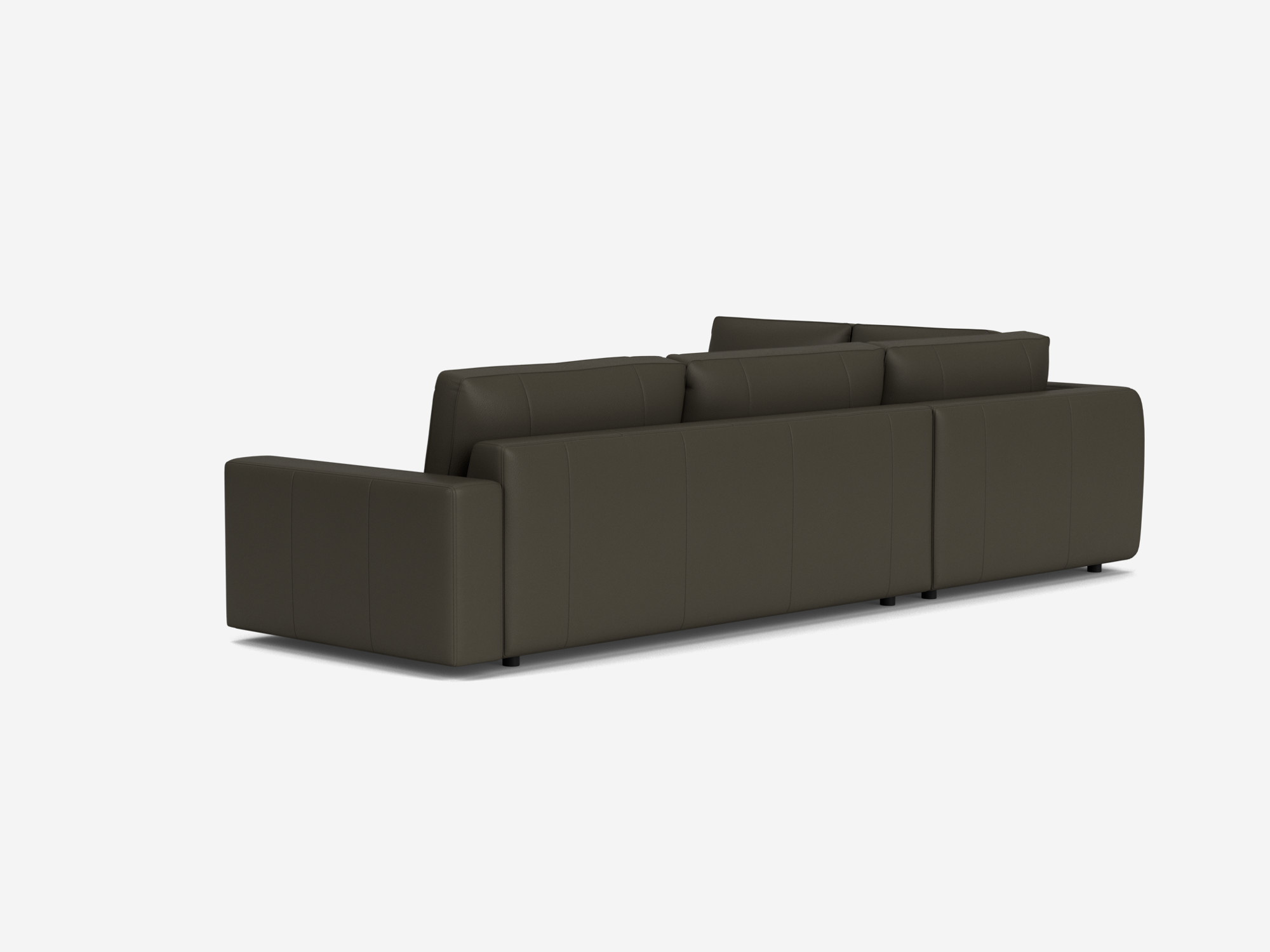 Angled back view of the Cello modular sofa in grey leather left hand facing