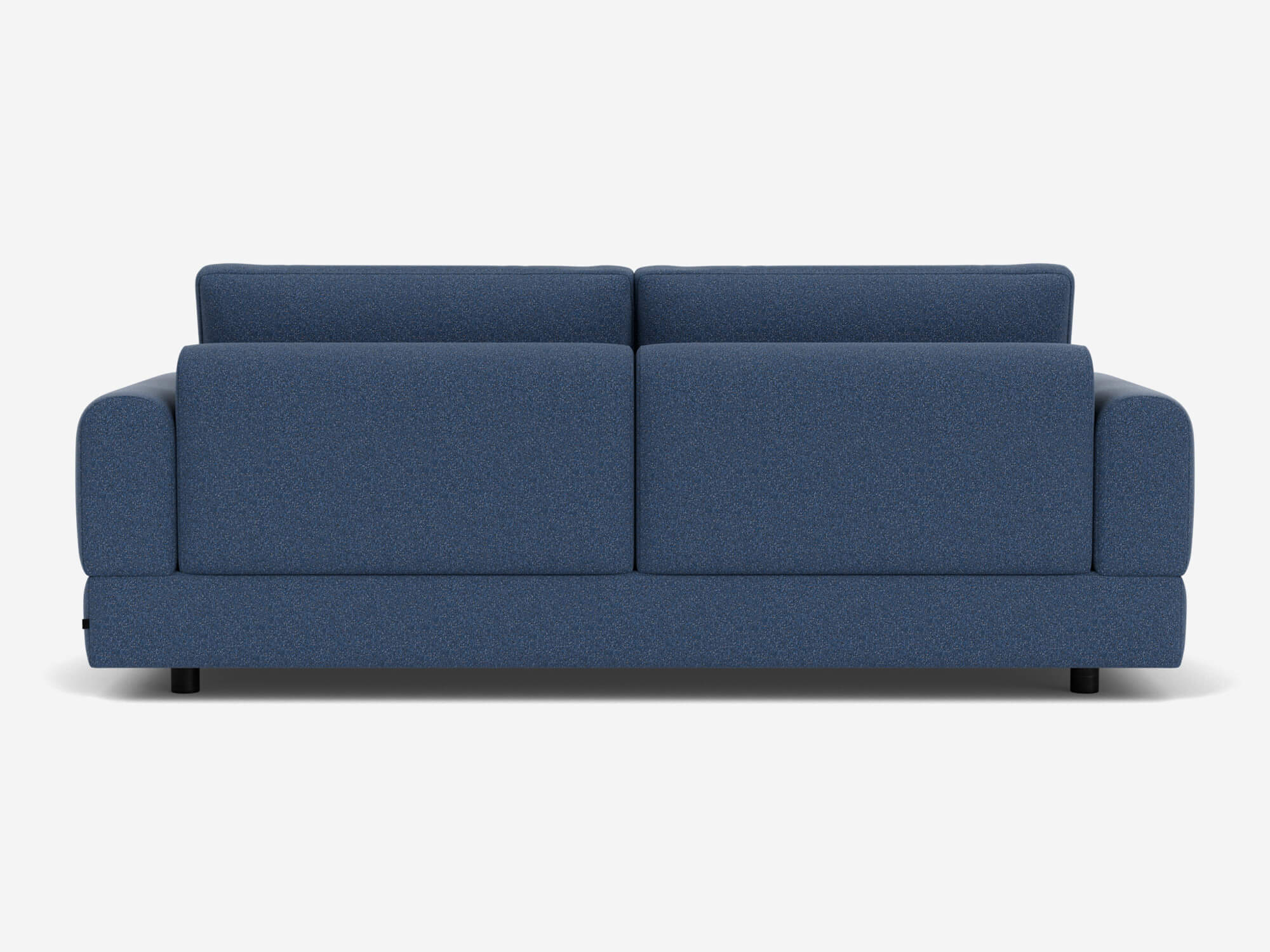 Back view of small blue sofa