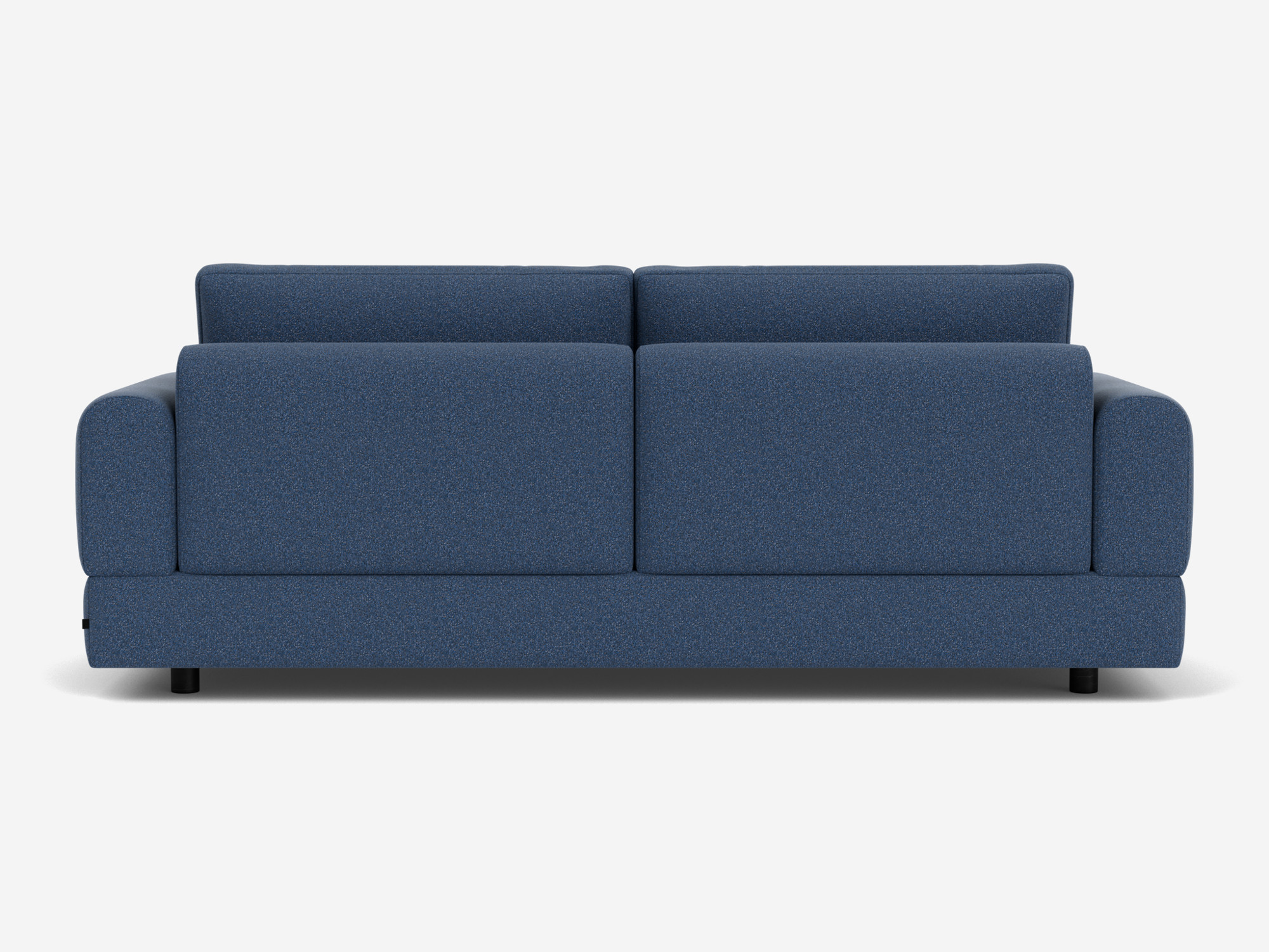 Back view of small blue sofa