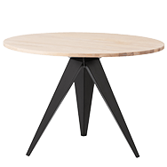 Walnut topped round modern dining table with black base