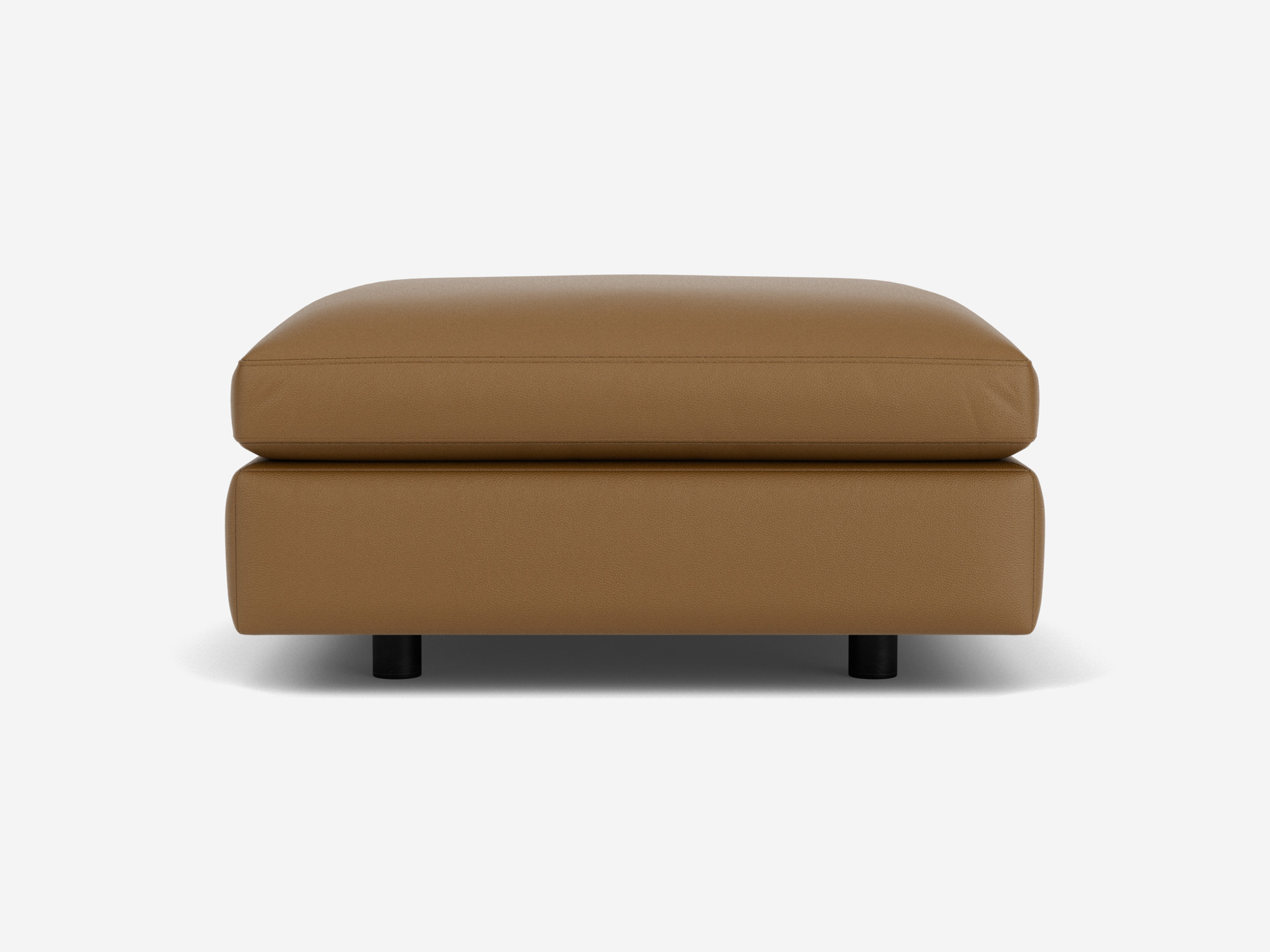 Front view of brown leather square ottoman