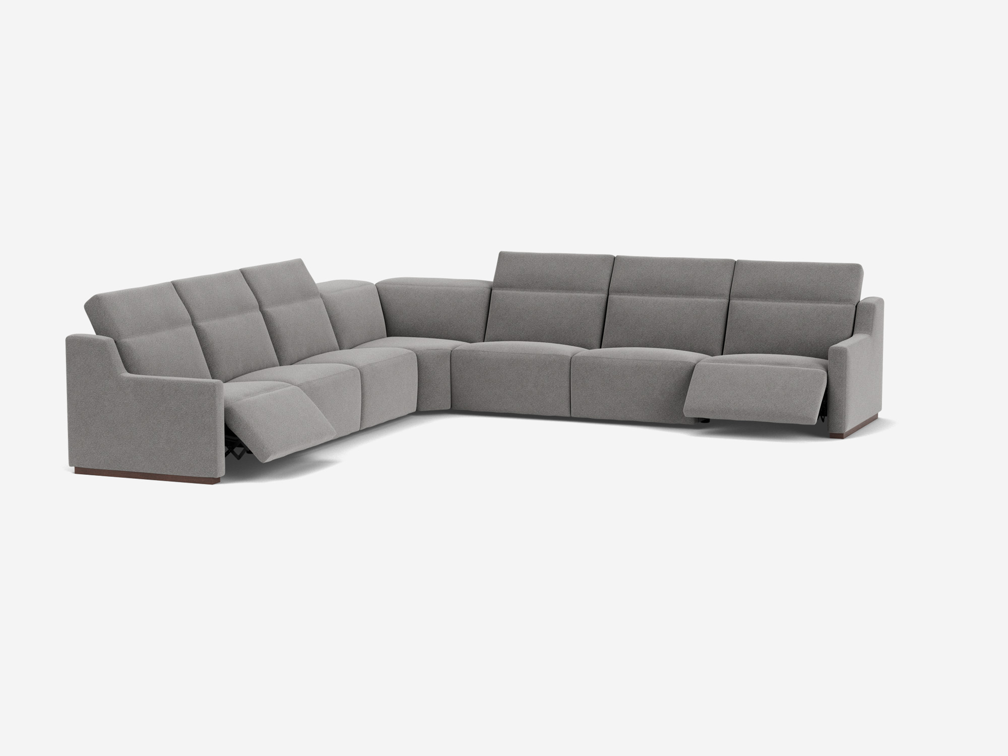 Grey reclining sectional sofa front angle view