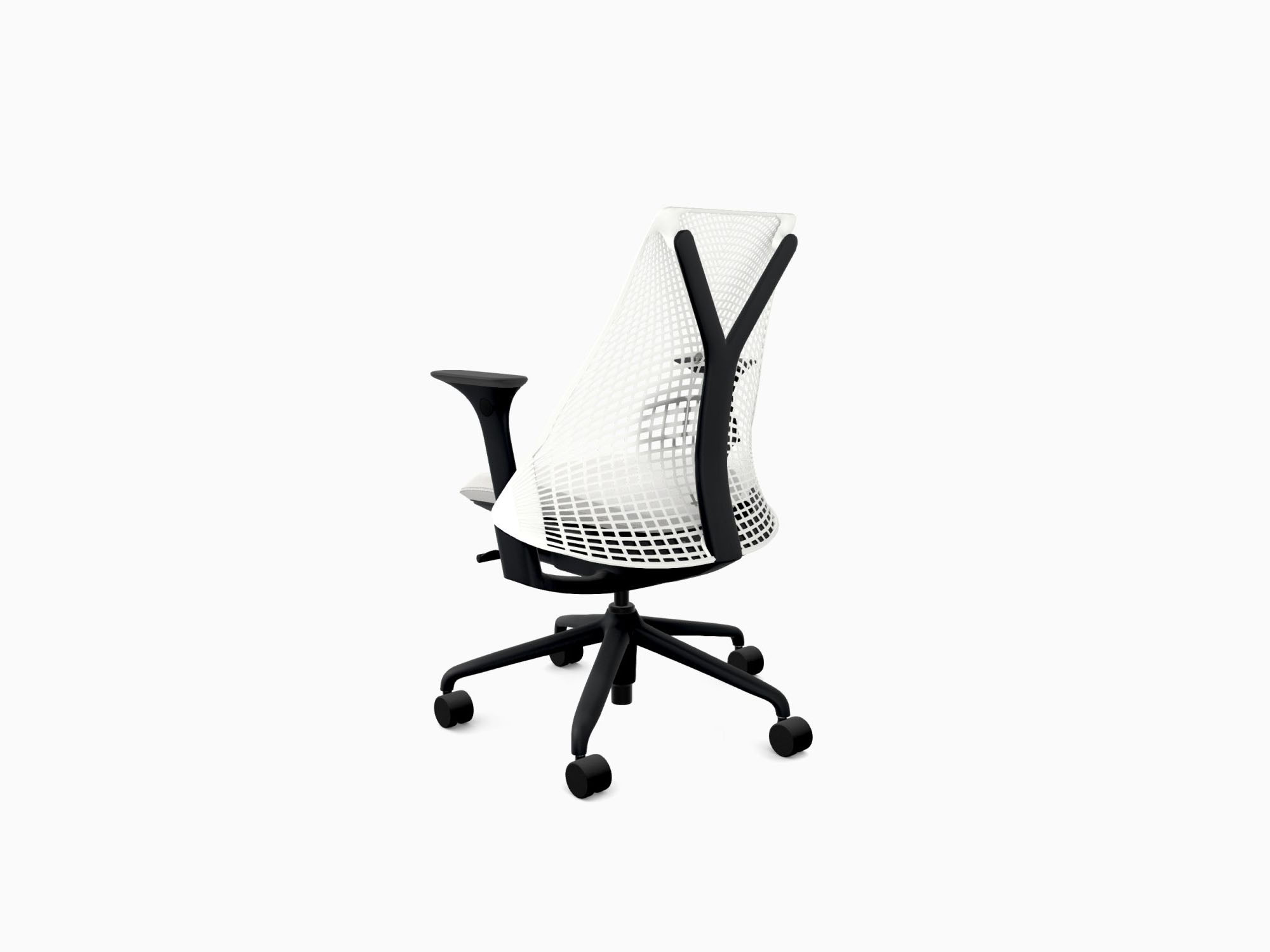 Herman Miller office chair with black base in crepe mineral back angle view