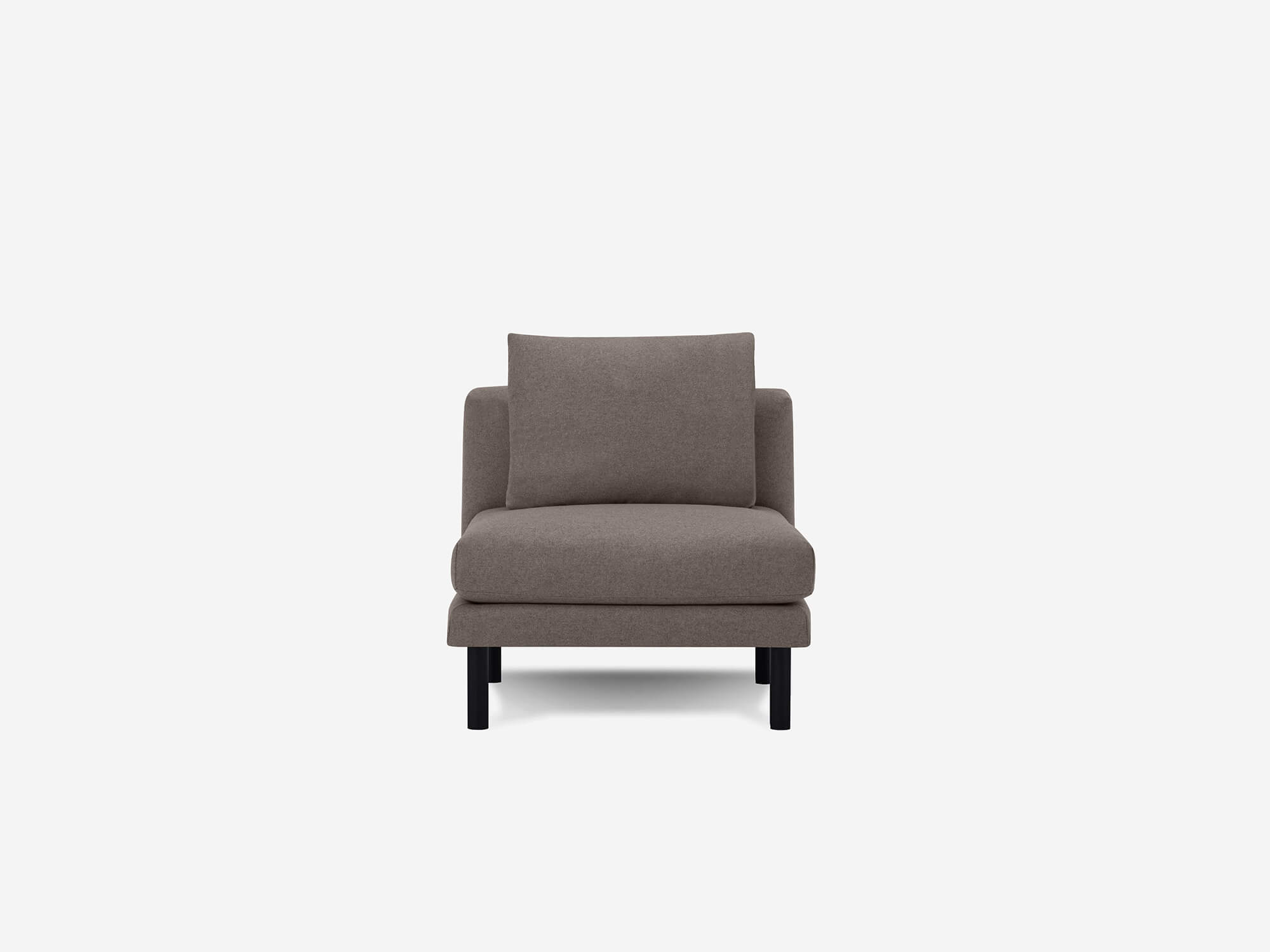 Front view of dark grey armless chair with cushion