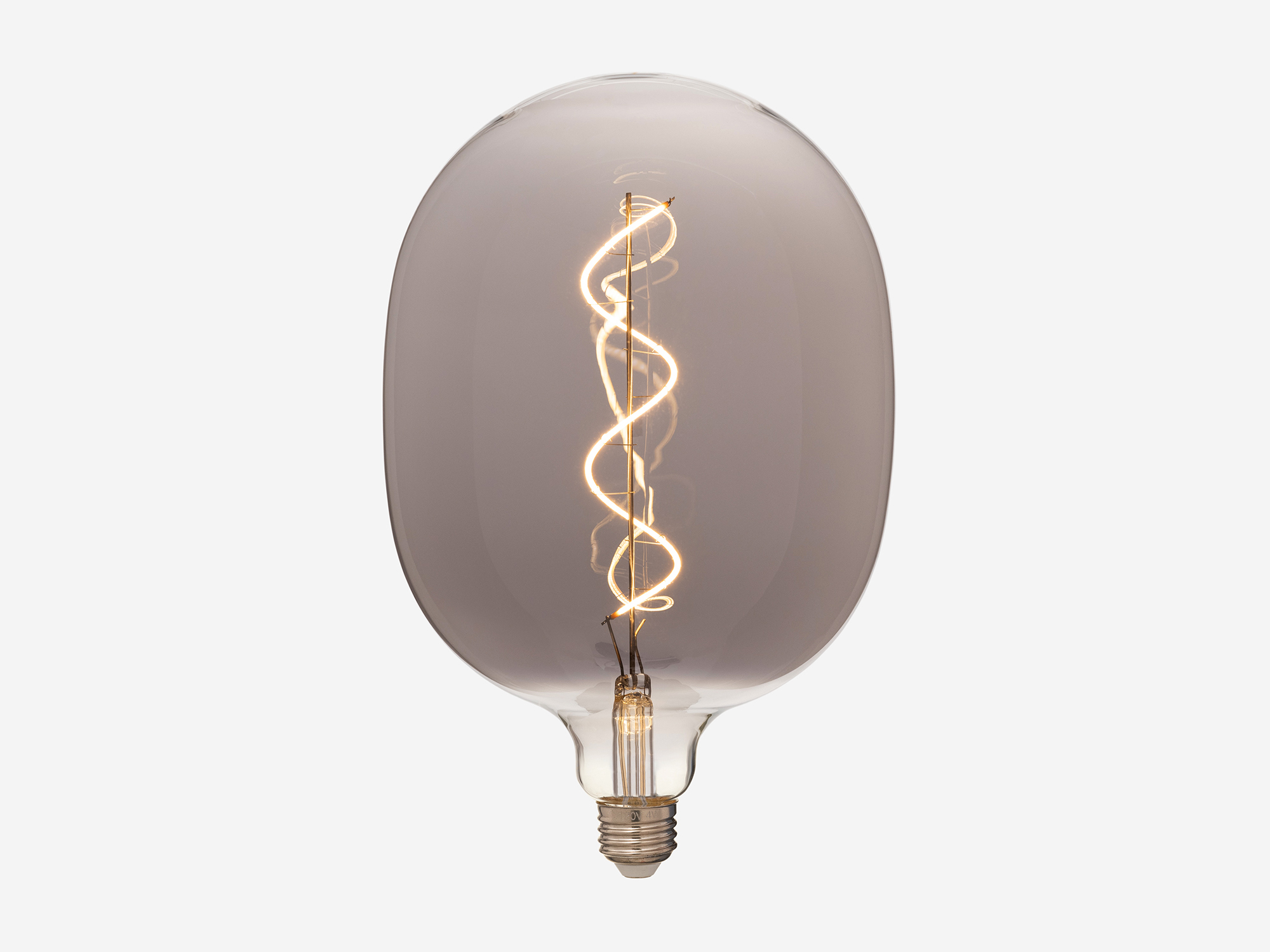 Large smoked grey edison light bulb with light on