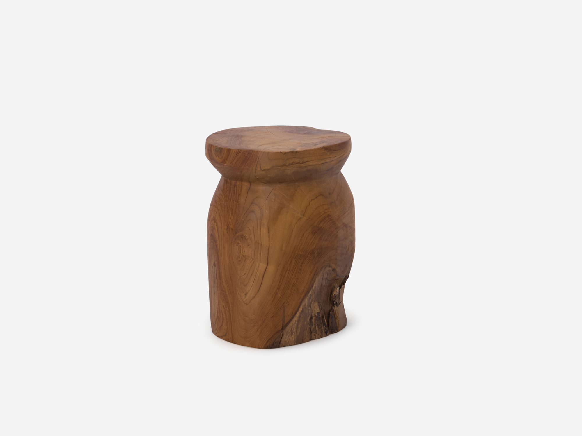 Round solid teak stool front view