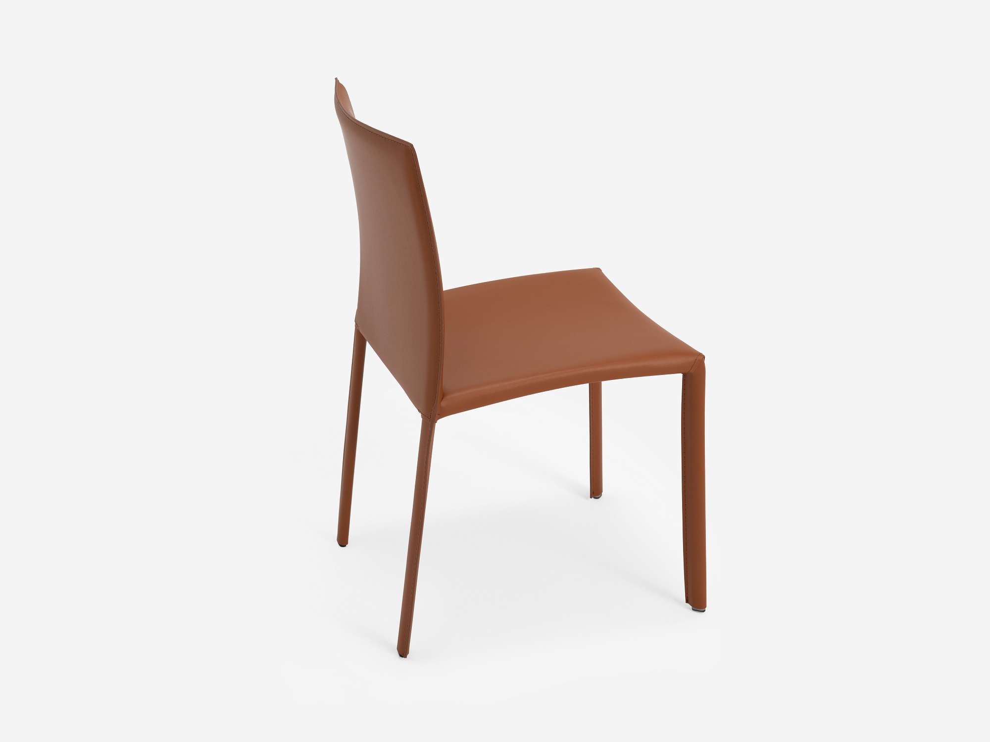 Back side view of the Acel Mid Century Dining Chair in brown leather