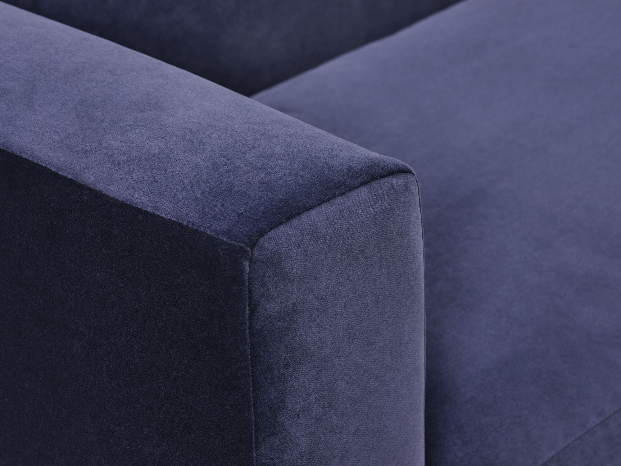 Blue velvet sofa detail view