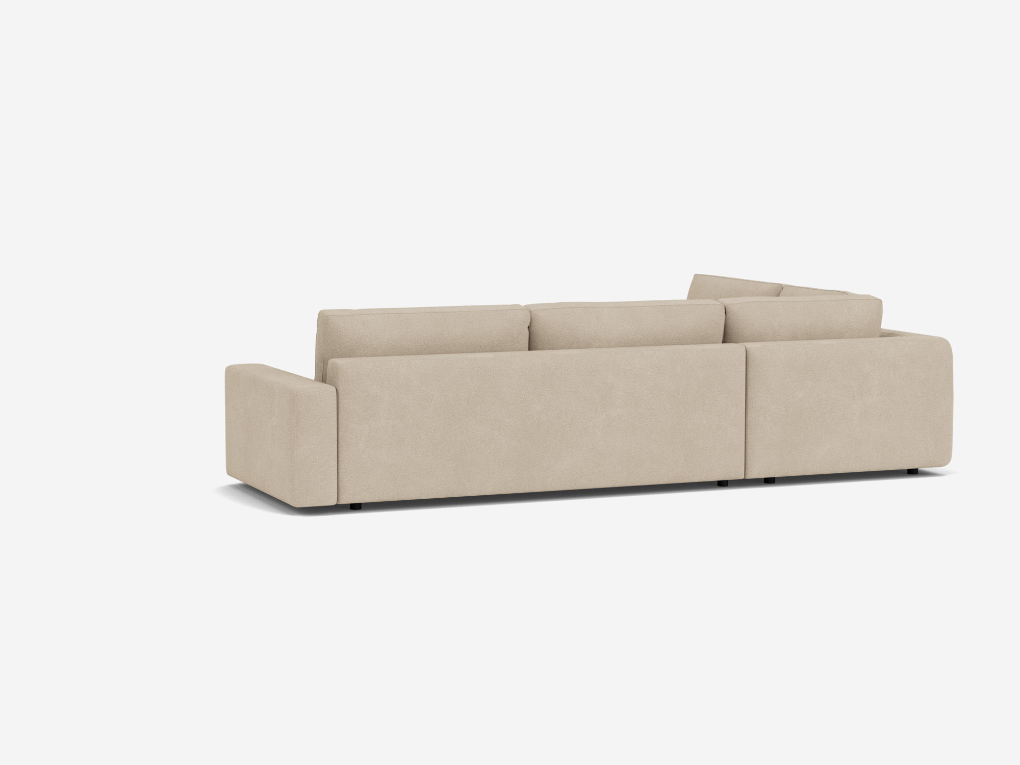 Back view of the Cello modern sectional couch in light biege fabric with left hand backless chaise