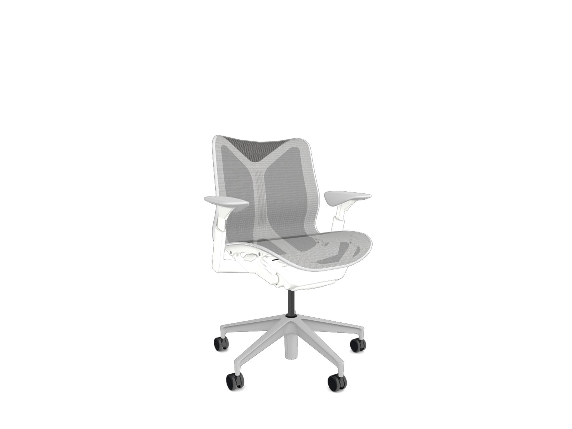 Front angle view of low back adjustable arms white cosm ergonomic office chair