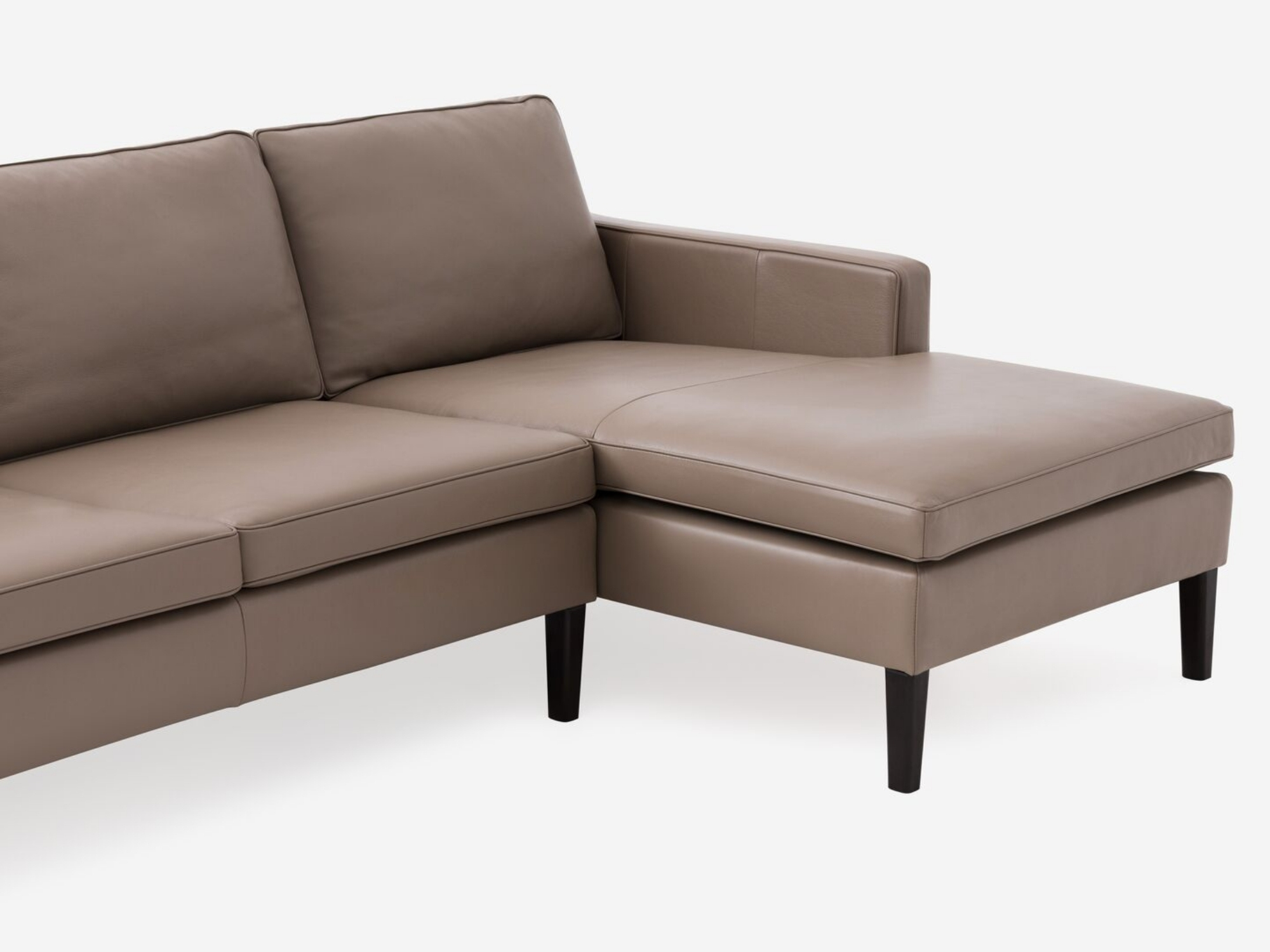 Detail view of the Skye modern sectional sofa chaise in grey leather