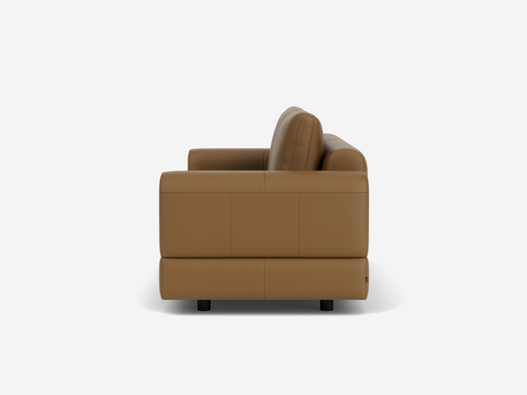 Small brown leather sofa right side view