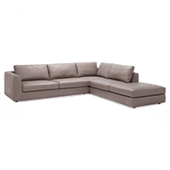 Front angle view of grey leather modern sectional sofa