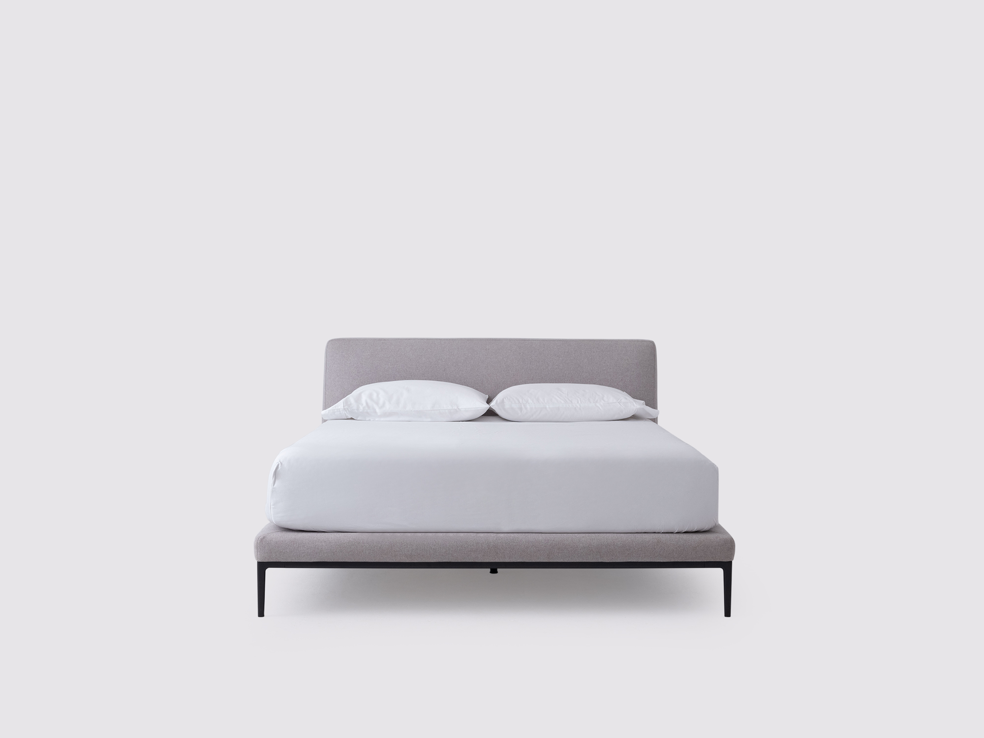 Front view of the Oma upholstered bed in gray fabric