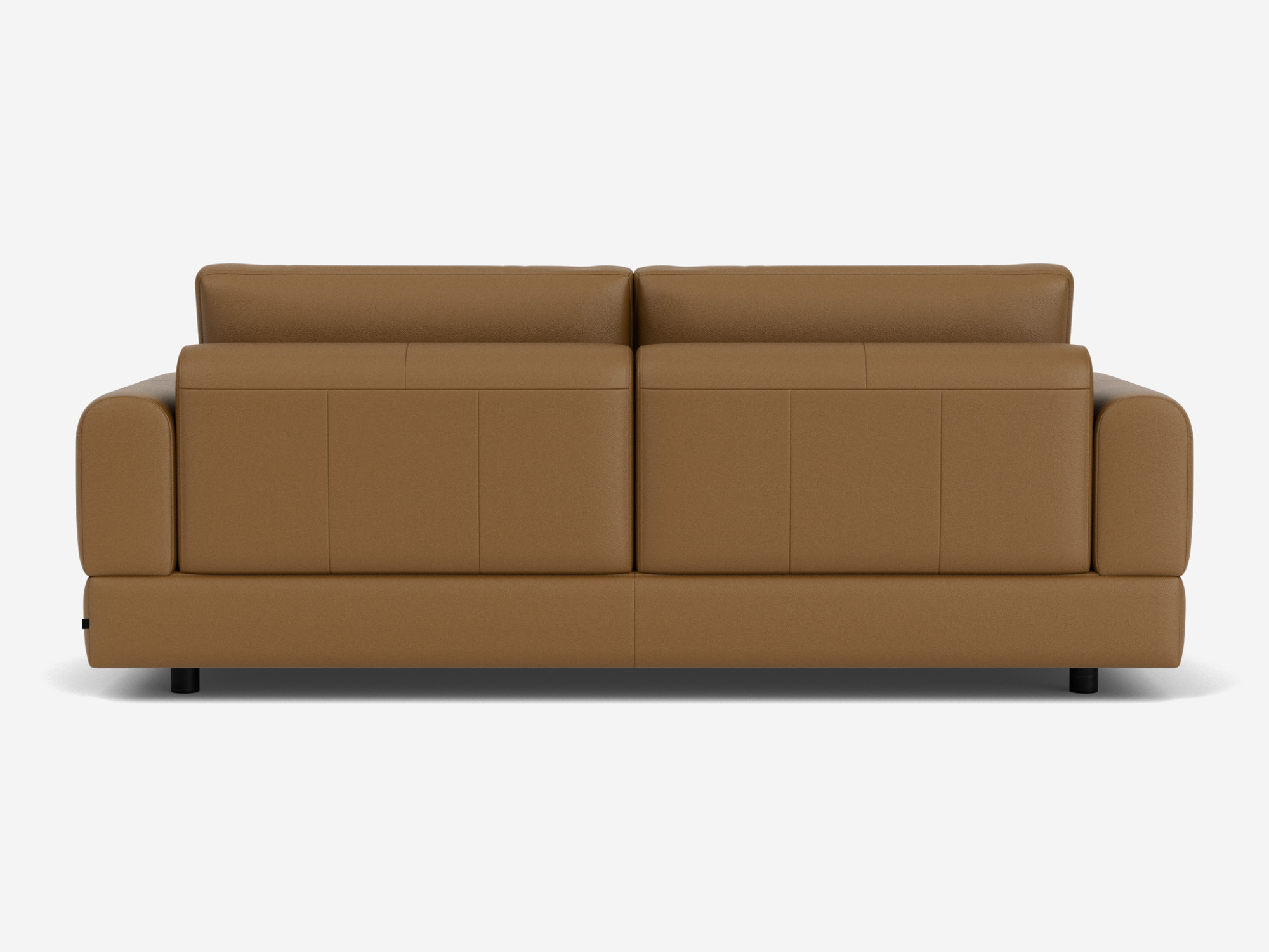 Back view of small brown leather sofa