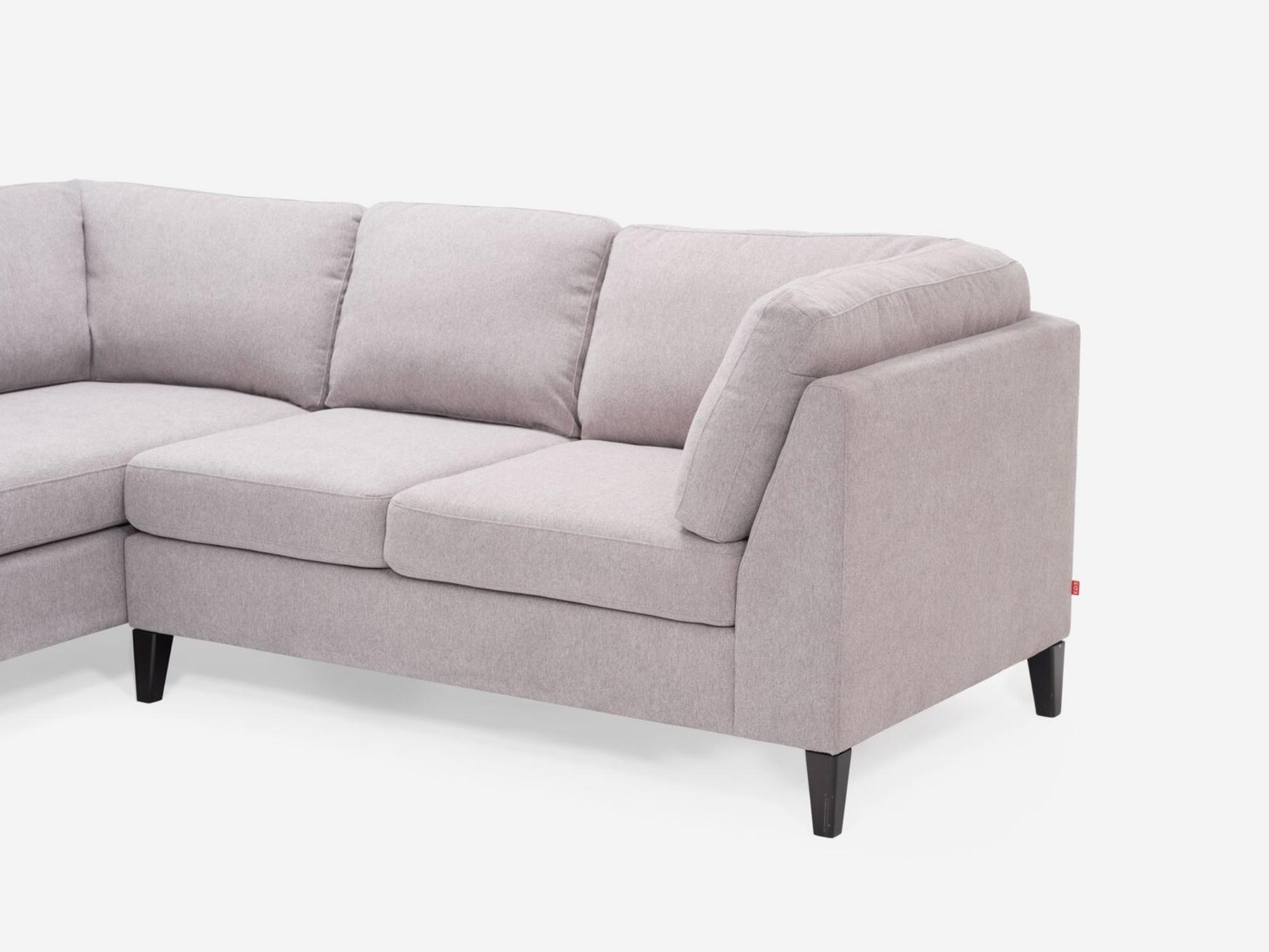 Detail arm view of the Salema modern sectional couch in grey fabric