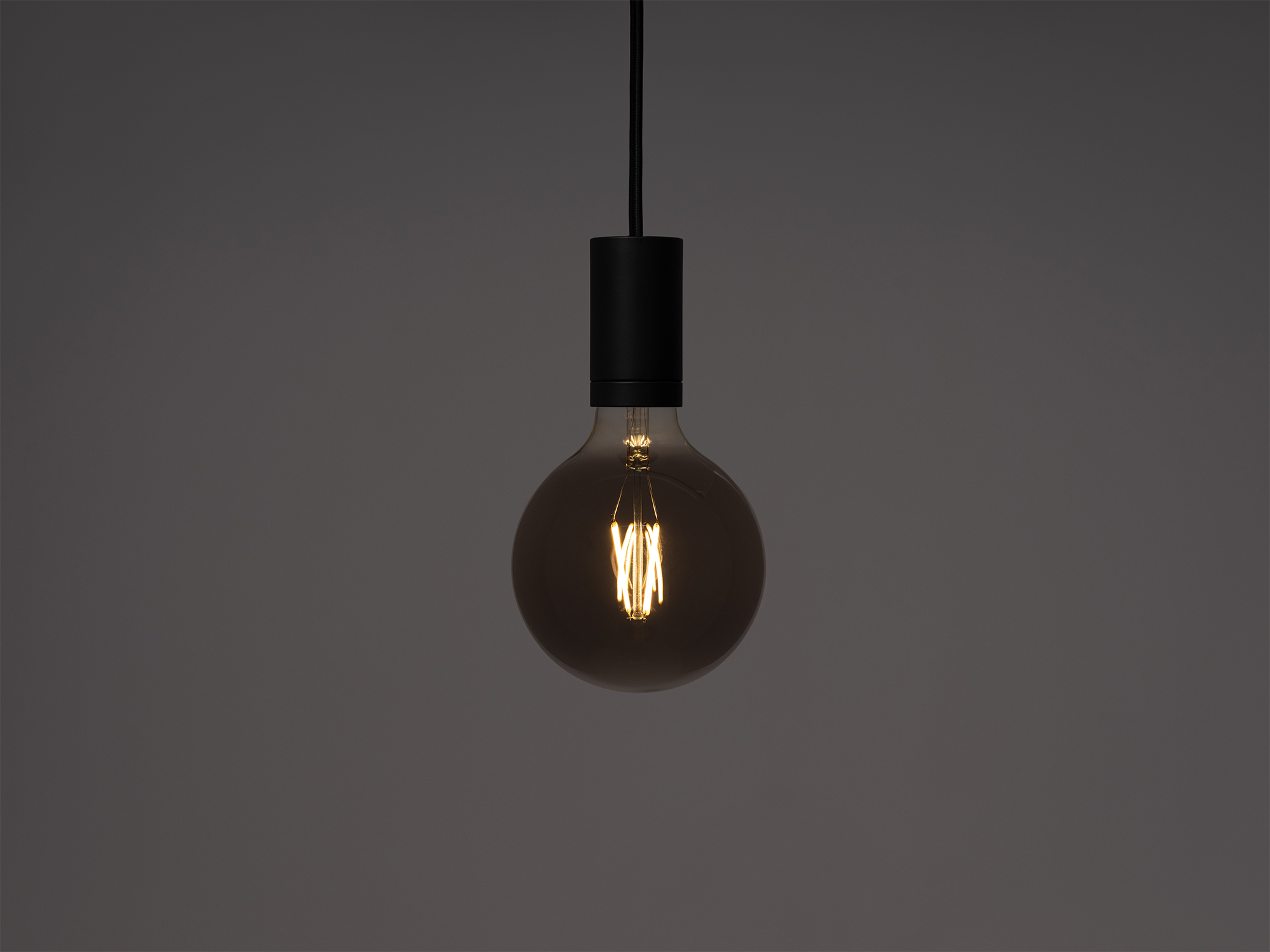 Medium round smoked grey edison light bulb in a pendant