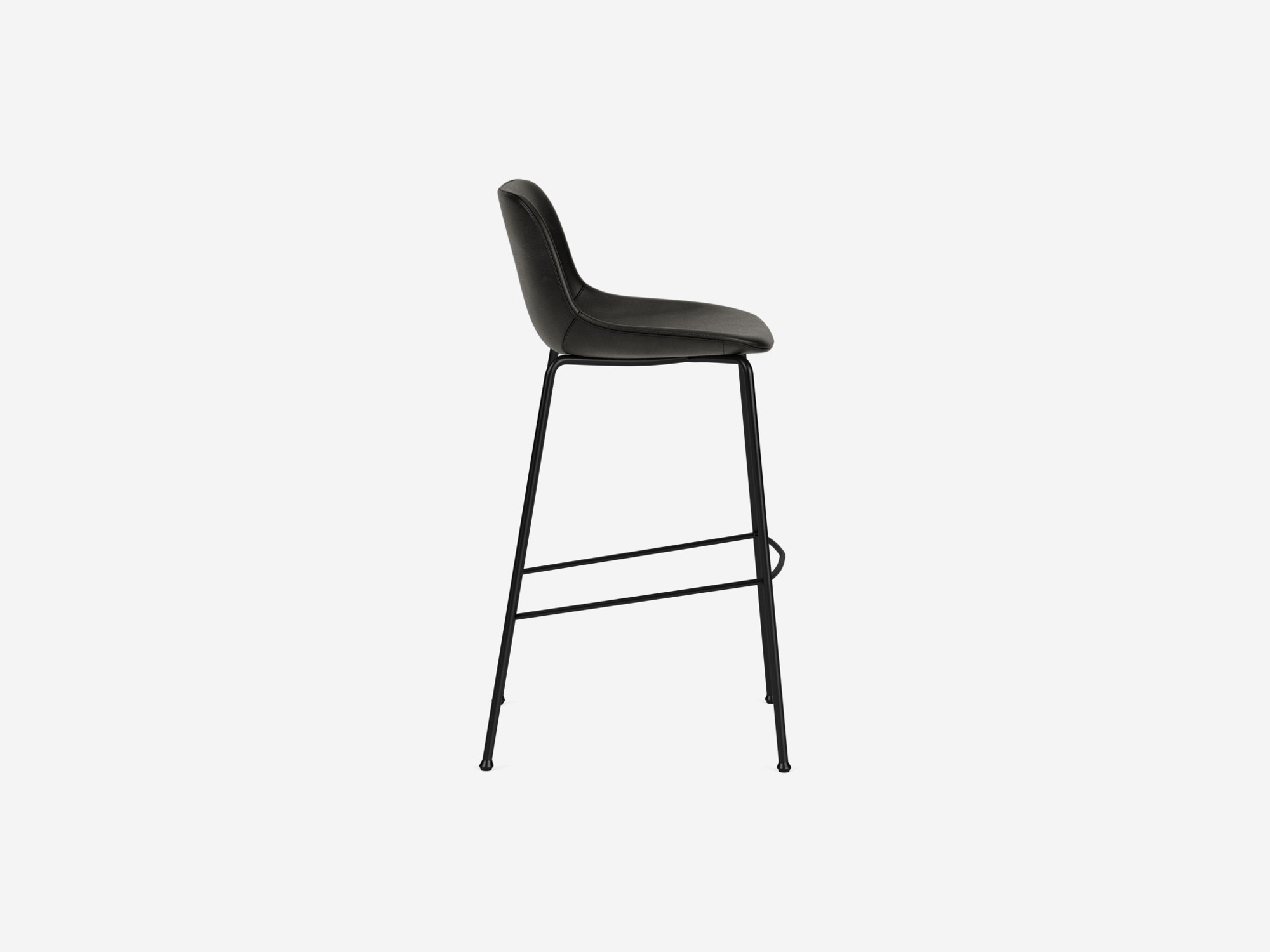 Side view of the Oles counter height bat stool with black synthetic leather seat