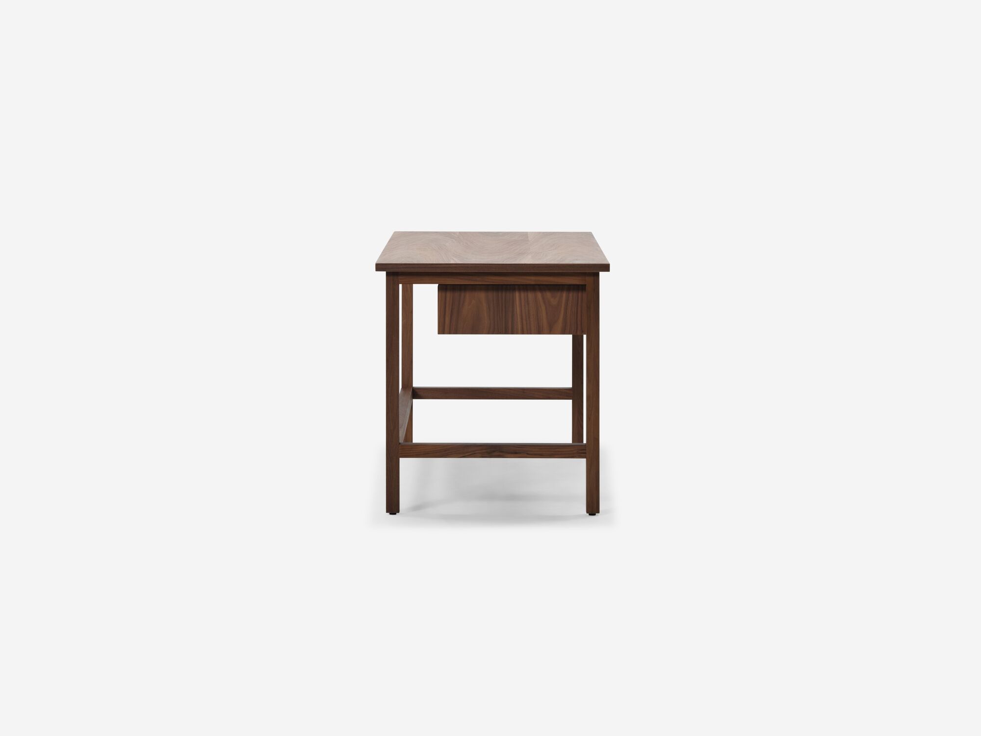 Walnut desk with left side drawer side view