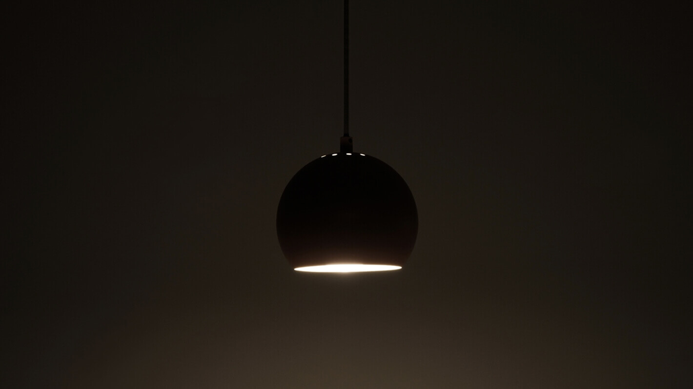 The Ball contemporary pendant lamp in black with light on