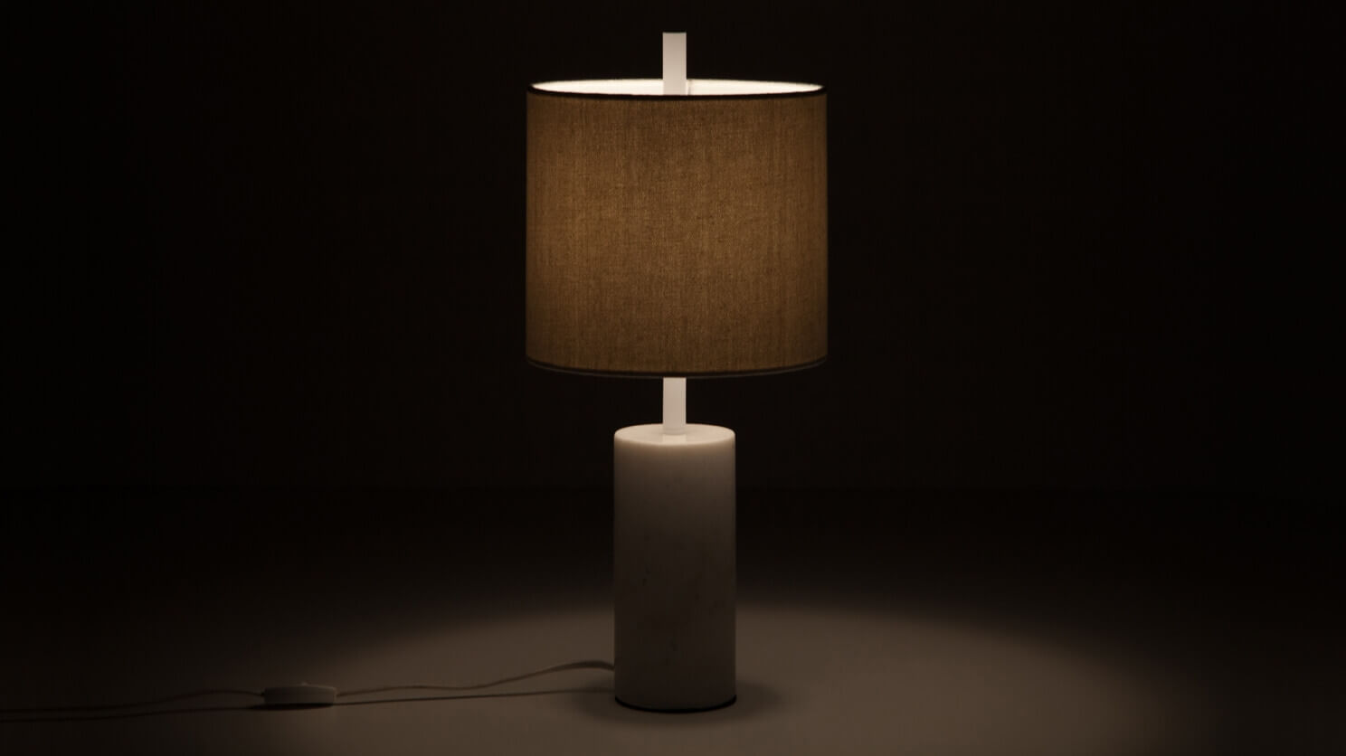 The Drum table lamp canada with white marble base with light on